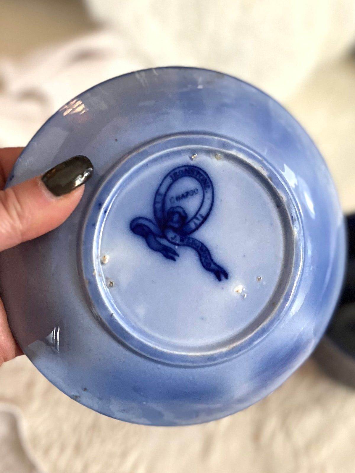 Stunning Deep Saturation Antique John Wood (Wedge Wood) Flow Blue Tea Bowl & Saucer | Victorian Staffordshire “Chapoo”