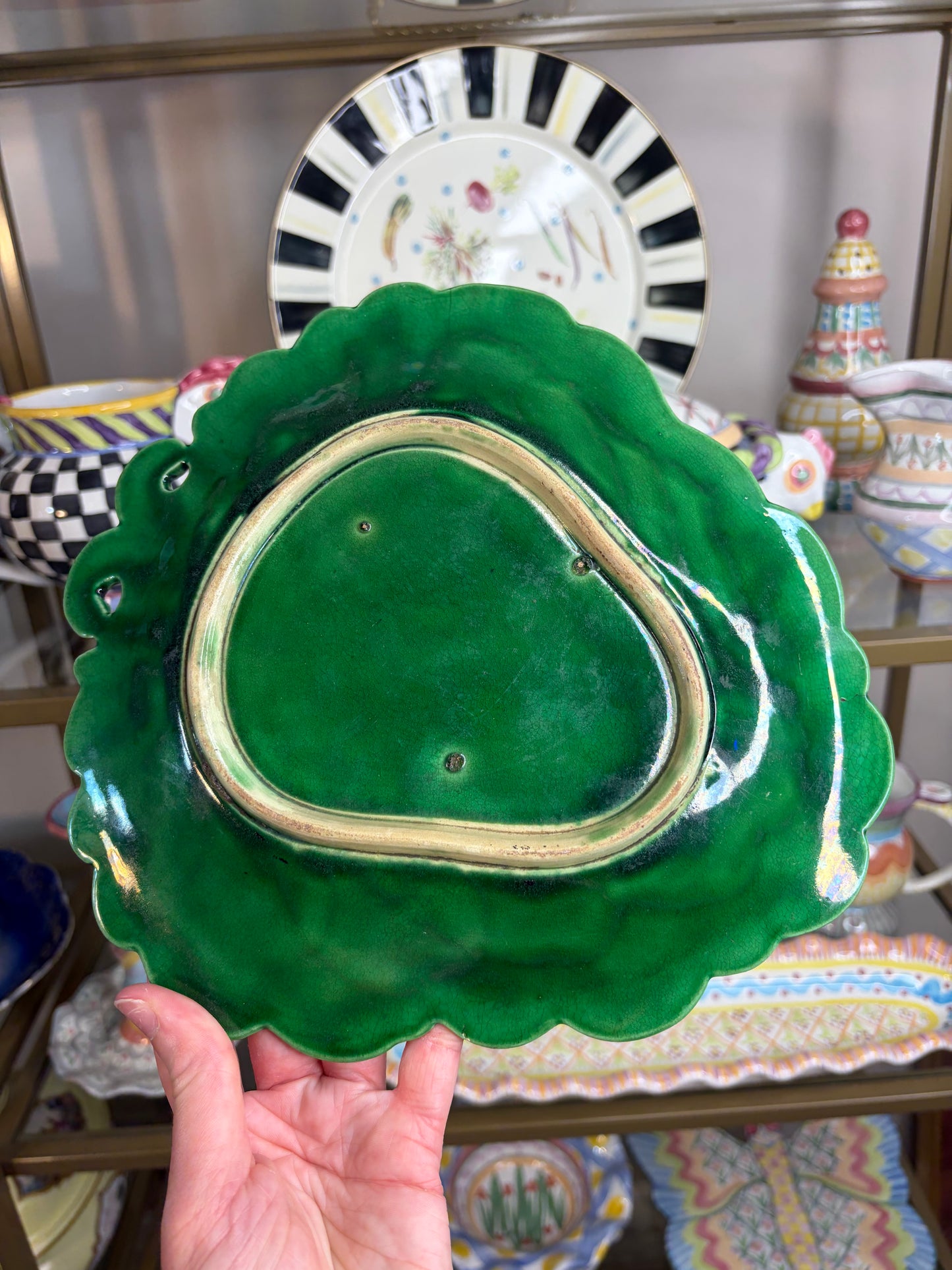 Antique majolica leaf plate!