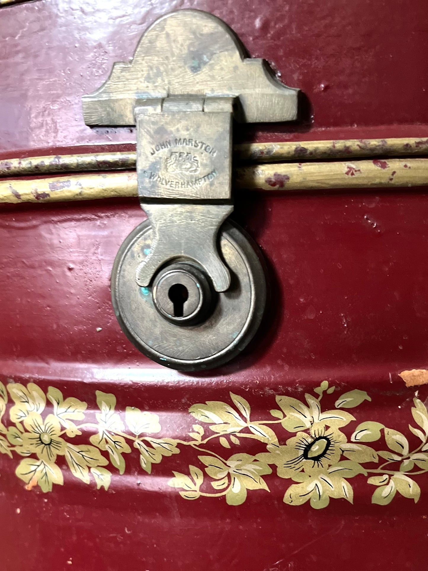 1920-1940 English X-Large Red Tole Gilded Container - John Marston