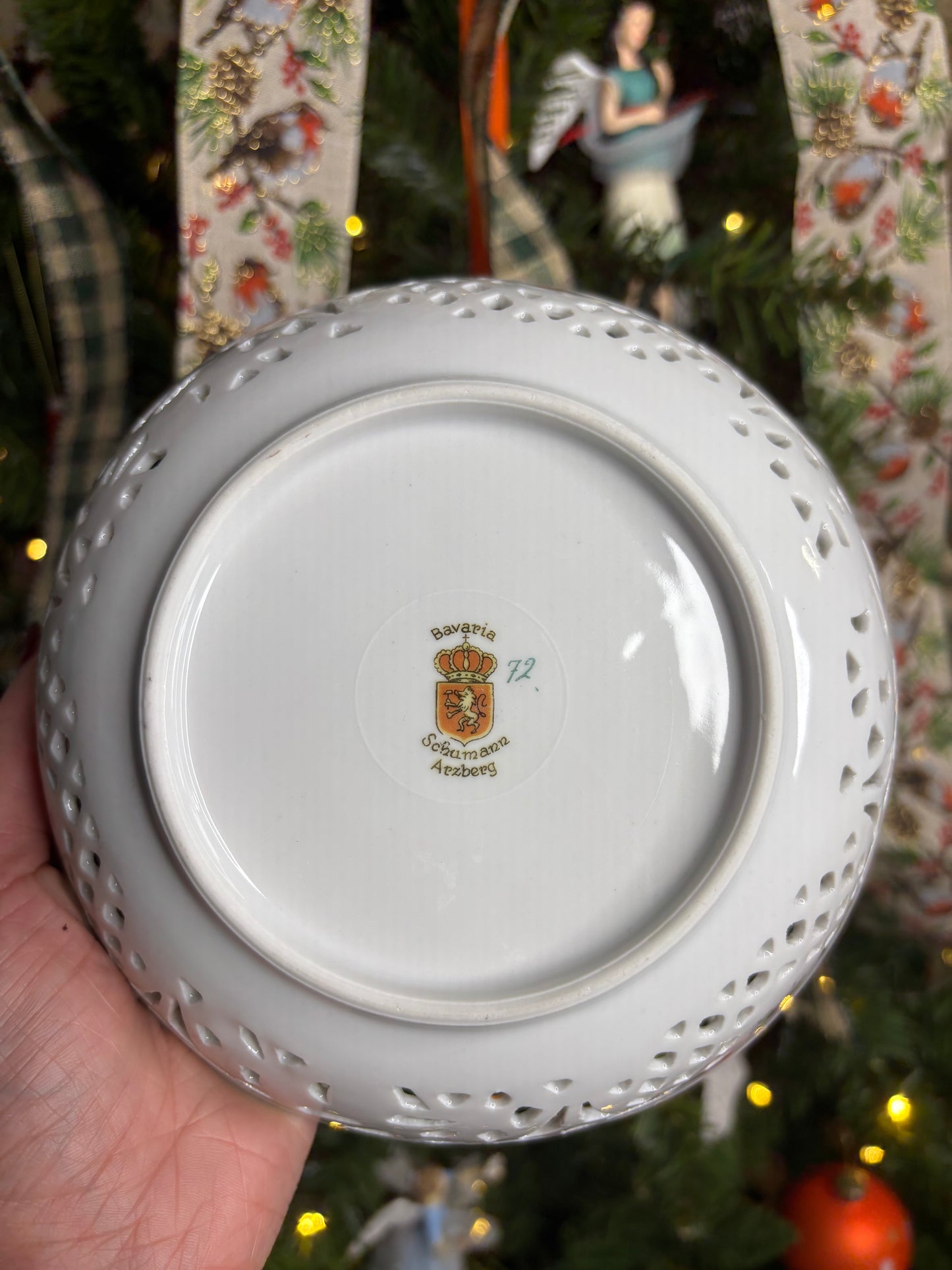 Beautiful Bavaria pierced scalloped bowl with florals and gold!