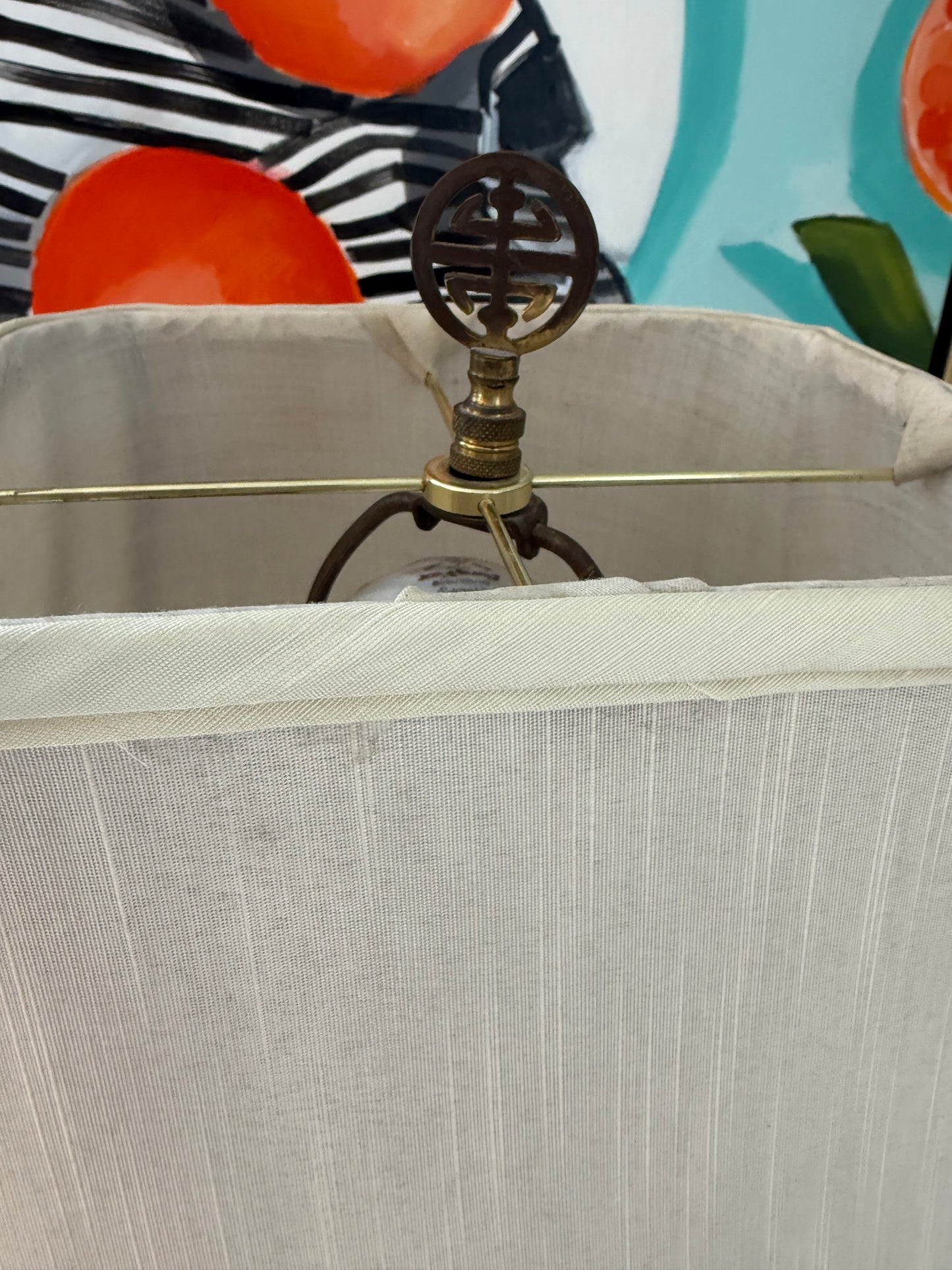 Fabulous Vintage Hand-painted Pink & Green Unique Foo Dog 25” Lamp