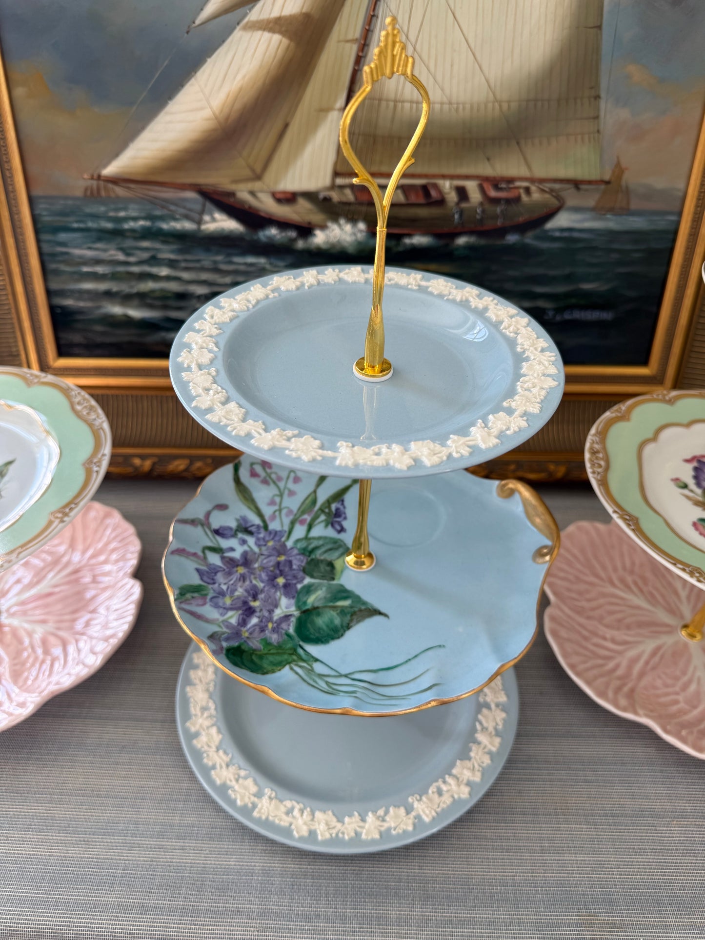 Stunning 3 Tier Plate Stand Blue