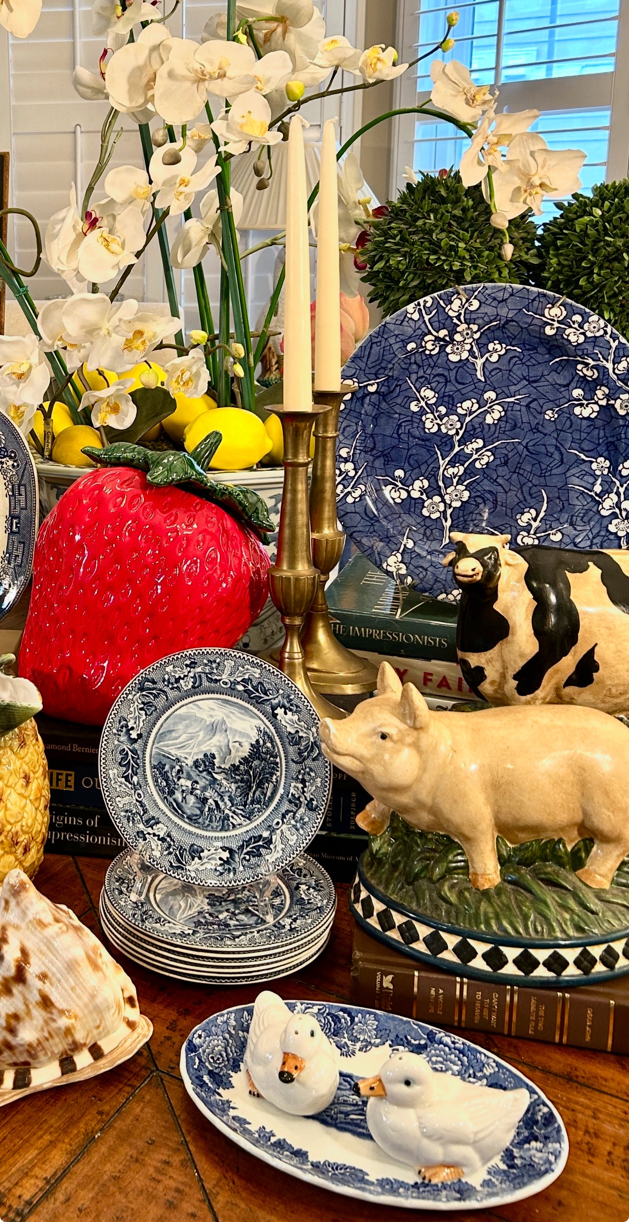 Magical large majolica style strawberry jar with lid from Portugal