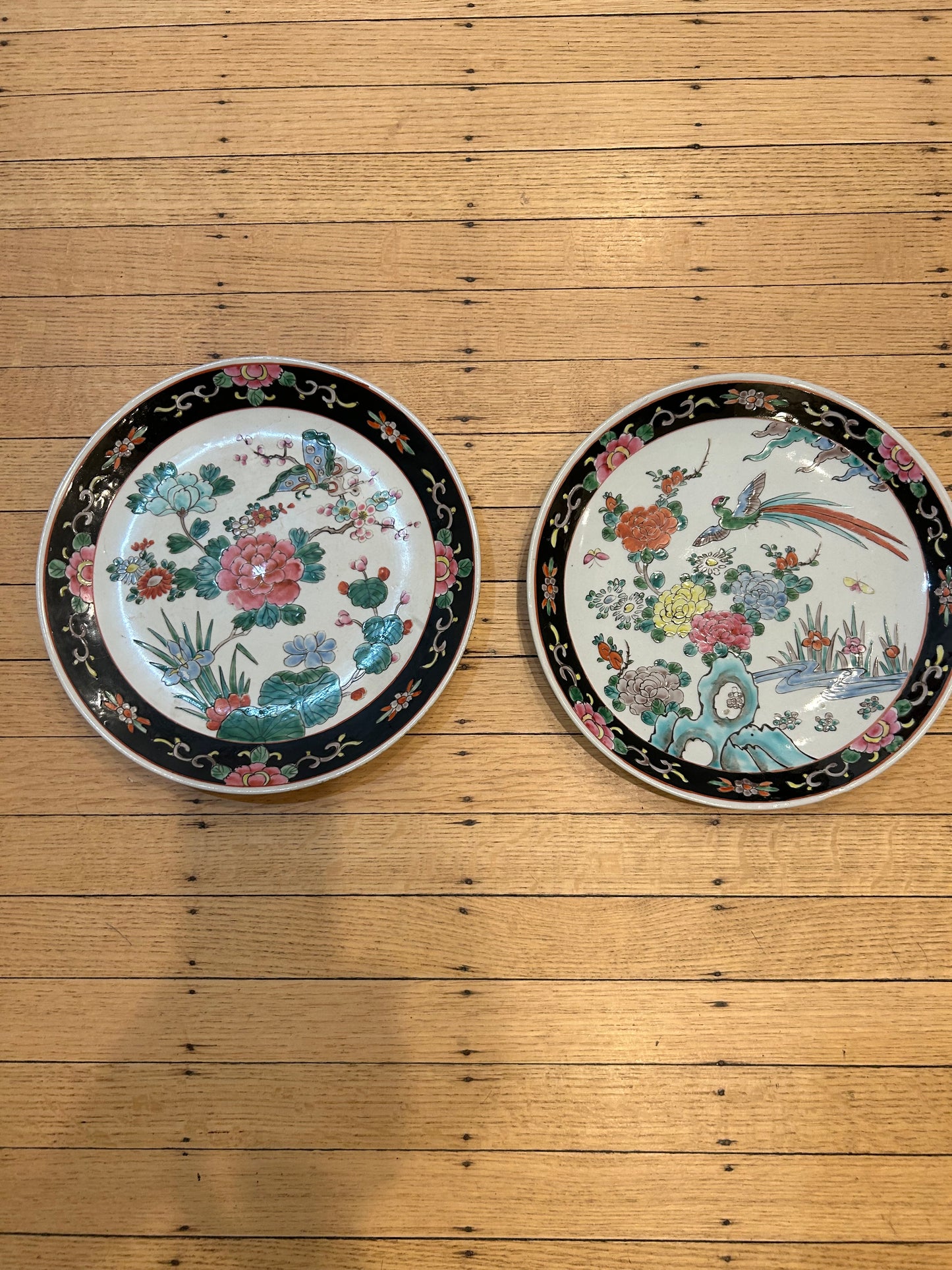 Pair of Chinese plates with a black background