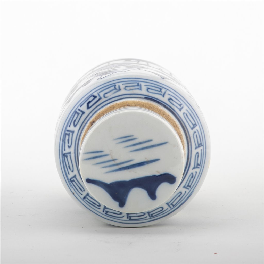 NEW - Blue & White Pagoda, Hand Painted Tea Caddy, 7" Tall