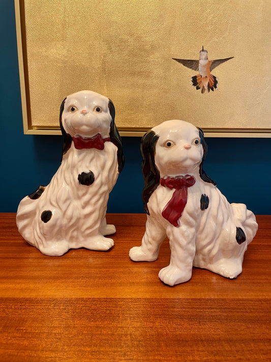 Vintage Pair of 11” Ceramic Staffordshire Style Cavalier Spaniel Dogs - Pristine!
