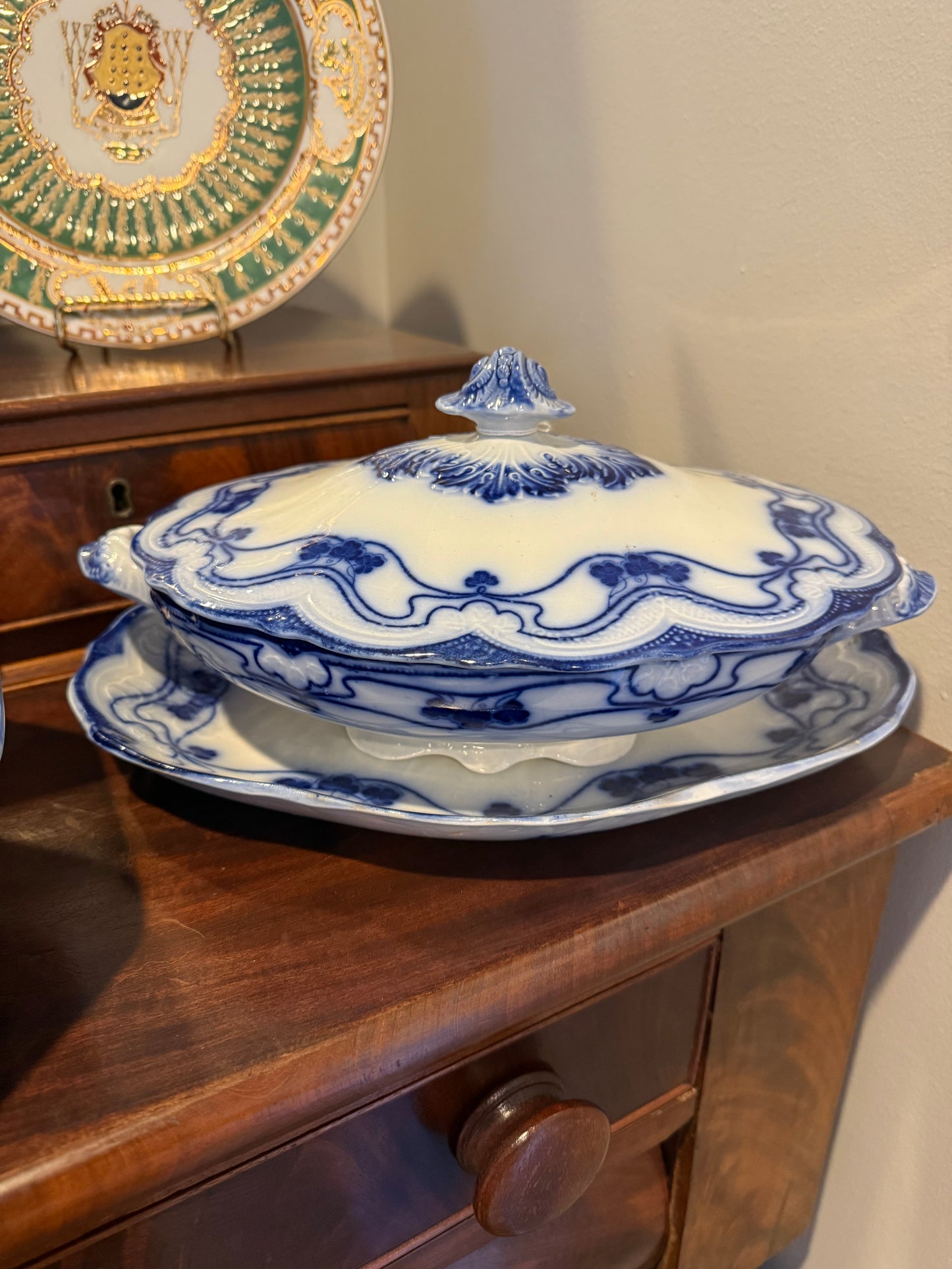 Reserved Tamara - Live 12/15 - Antique Flow Blue Lidded Tureen w/ Underplate