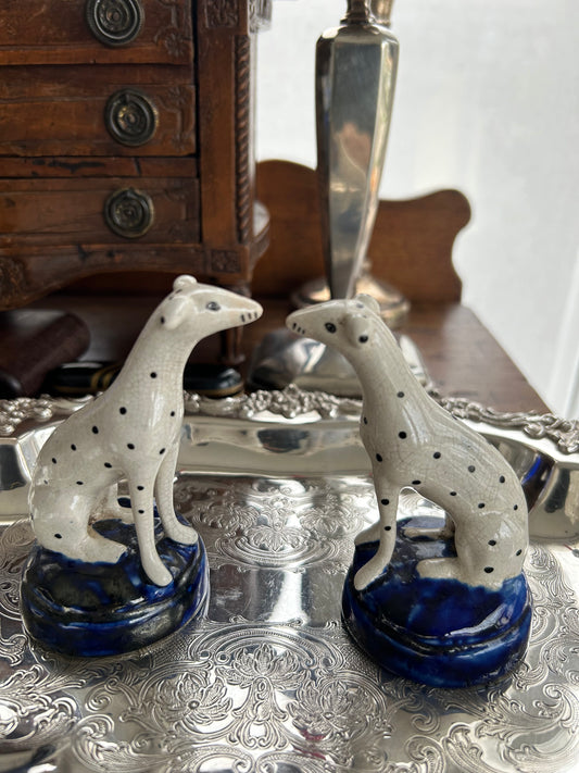 Live 4/16 Antique Pair of Staffordshire Dalmatian Dogs c.1860 4” by 3 1/4”