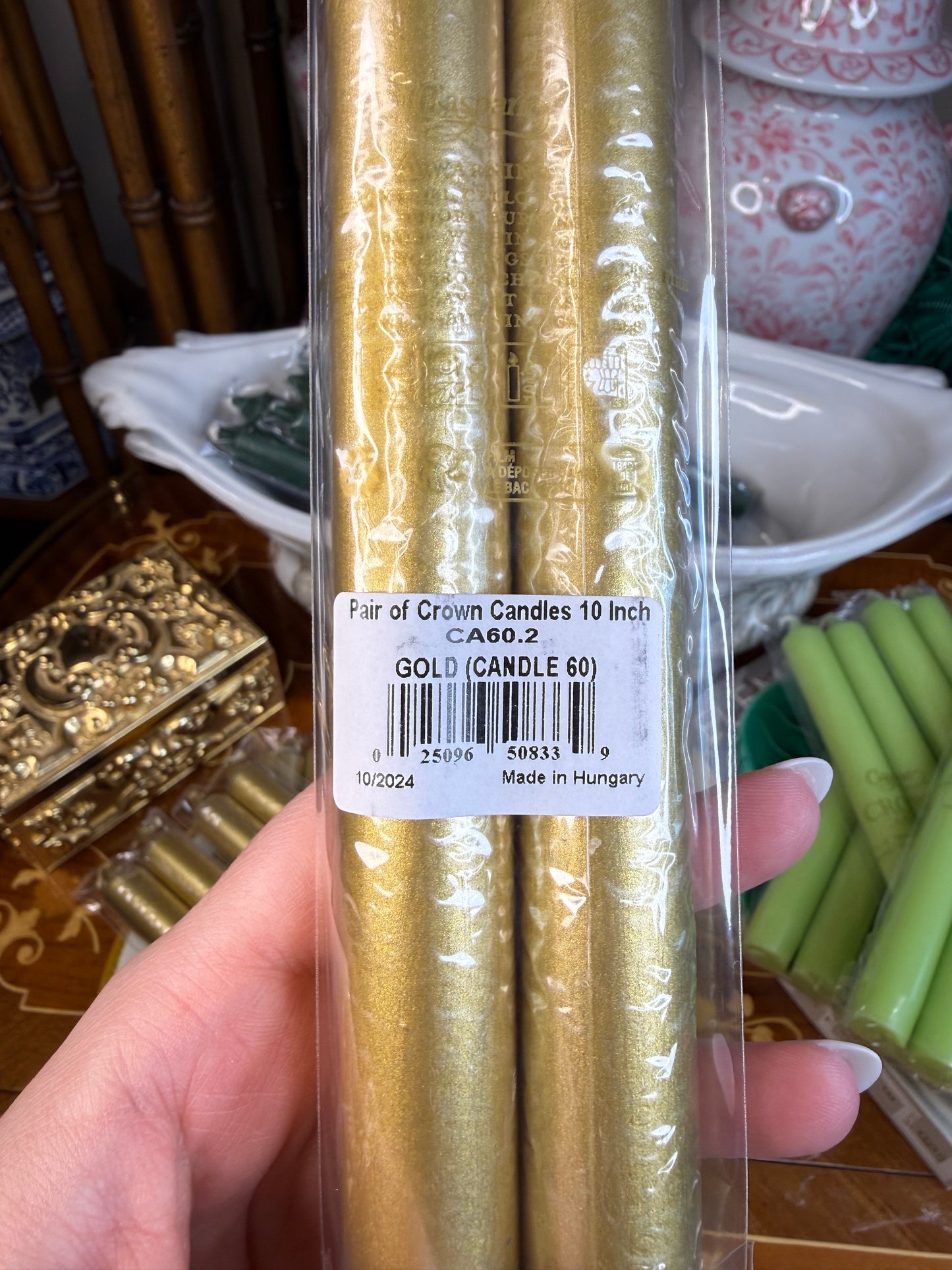 Caspari Straight Taper 10" Candles in Gold - 2 Candles Per Package