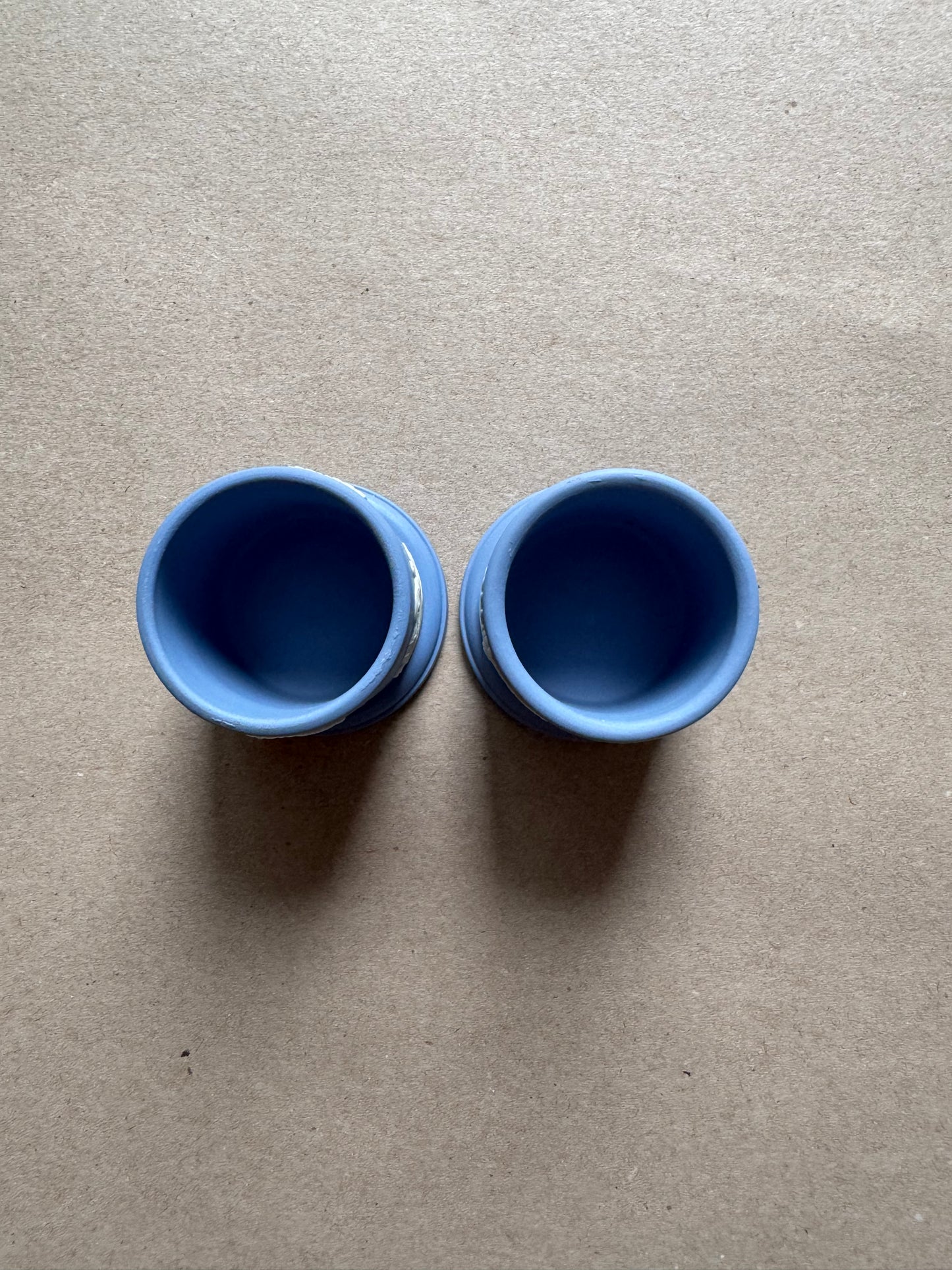 Light blue pair of Wedgewood ornate match holders 2”