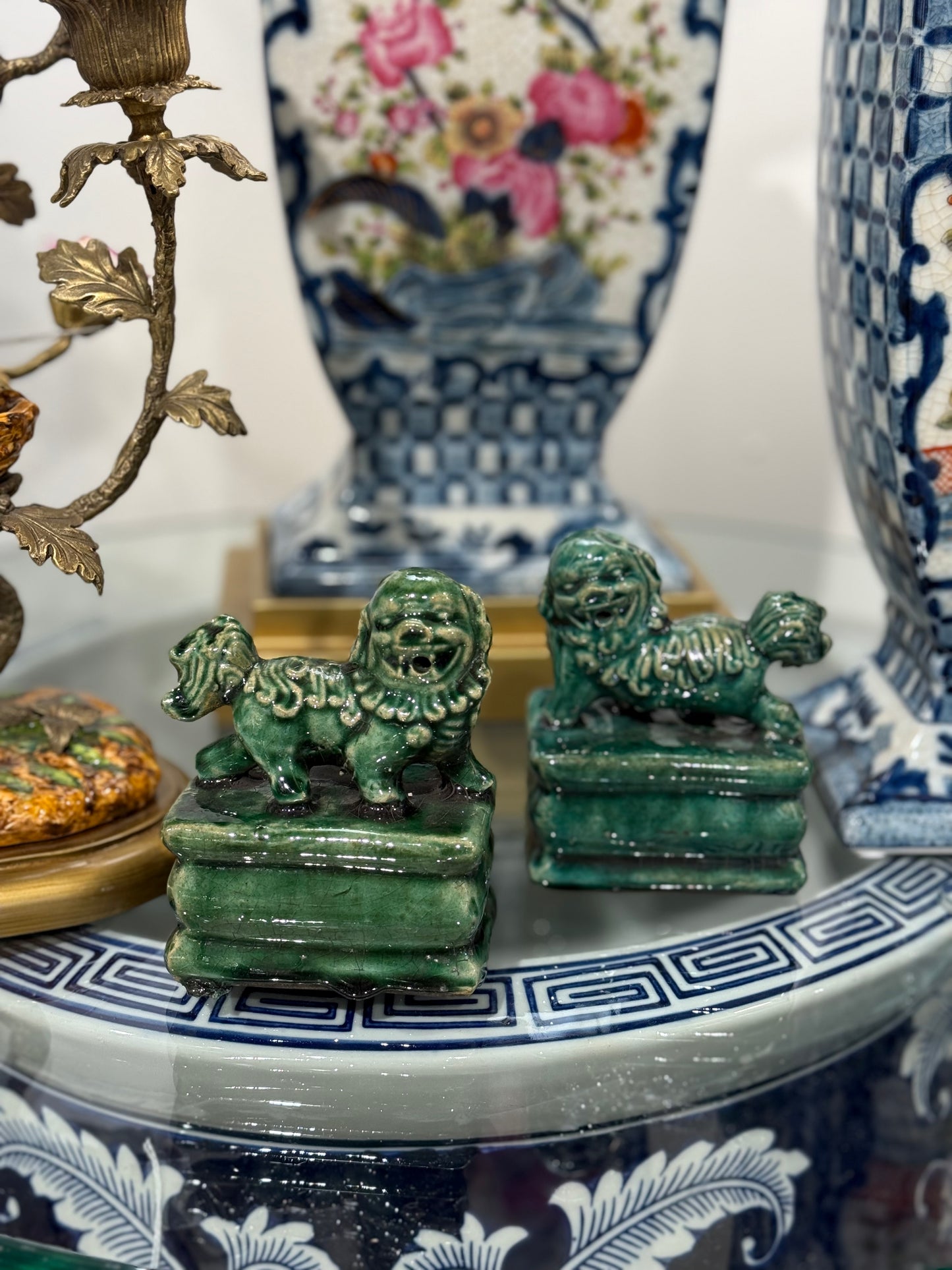 Danny's Fine Porcelain - Green Glaze Foo Dog Pair: 4x3x2.5” NEW