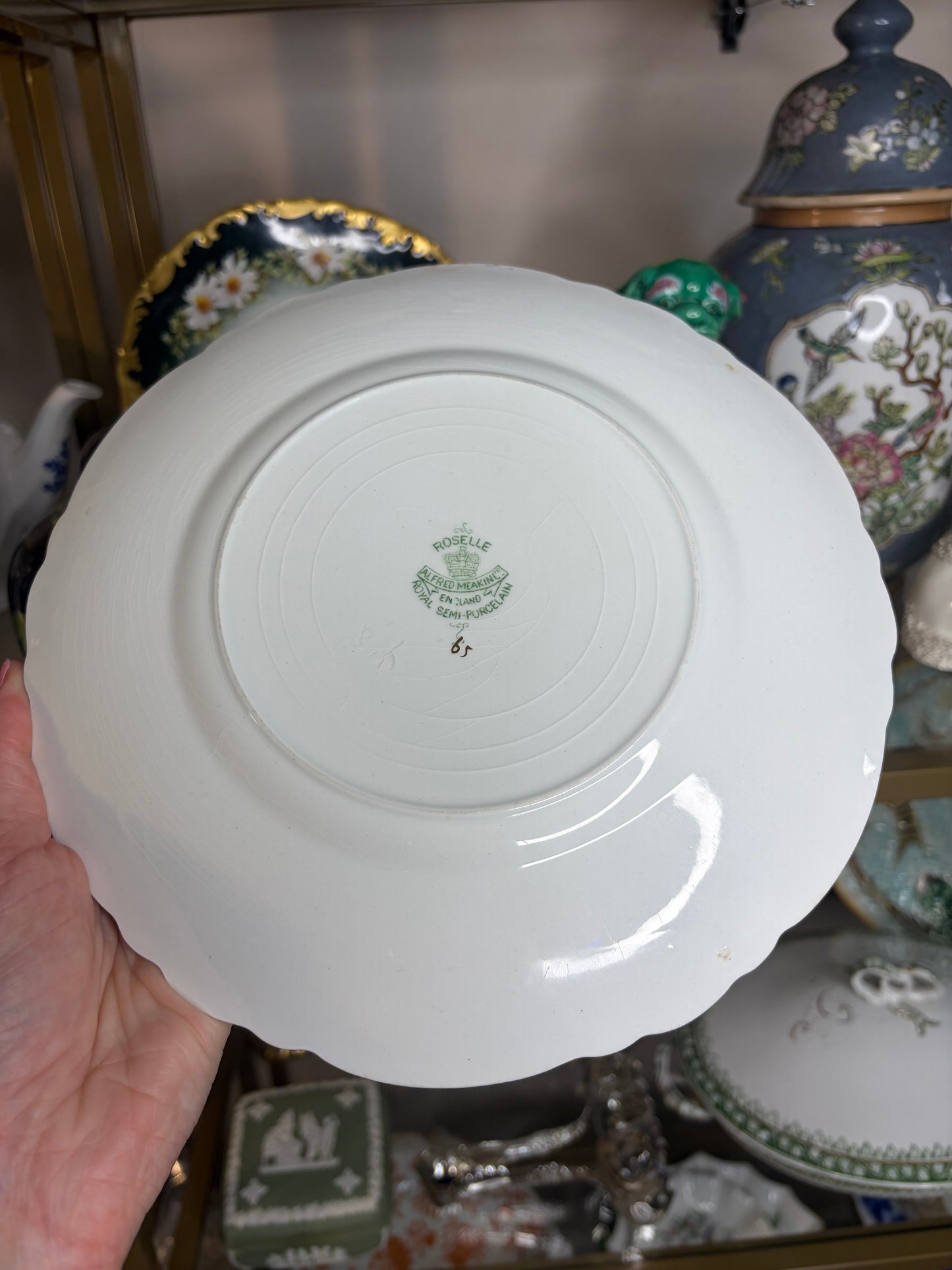 Gorgeous green and white transferware plate! As is!
