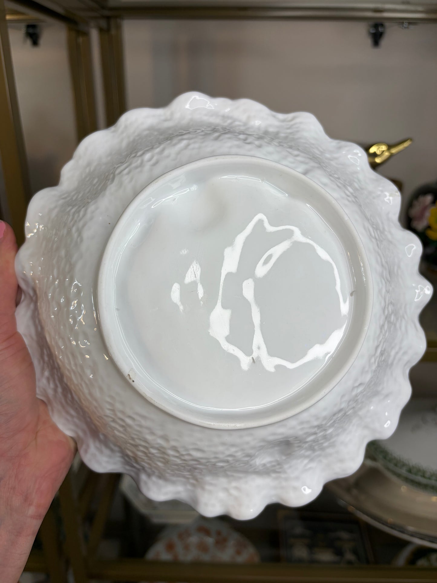 Beautiful cabbage ware white bowl with fruit!