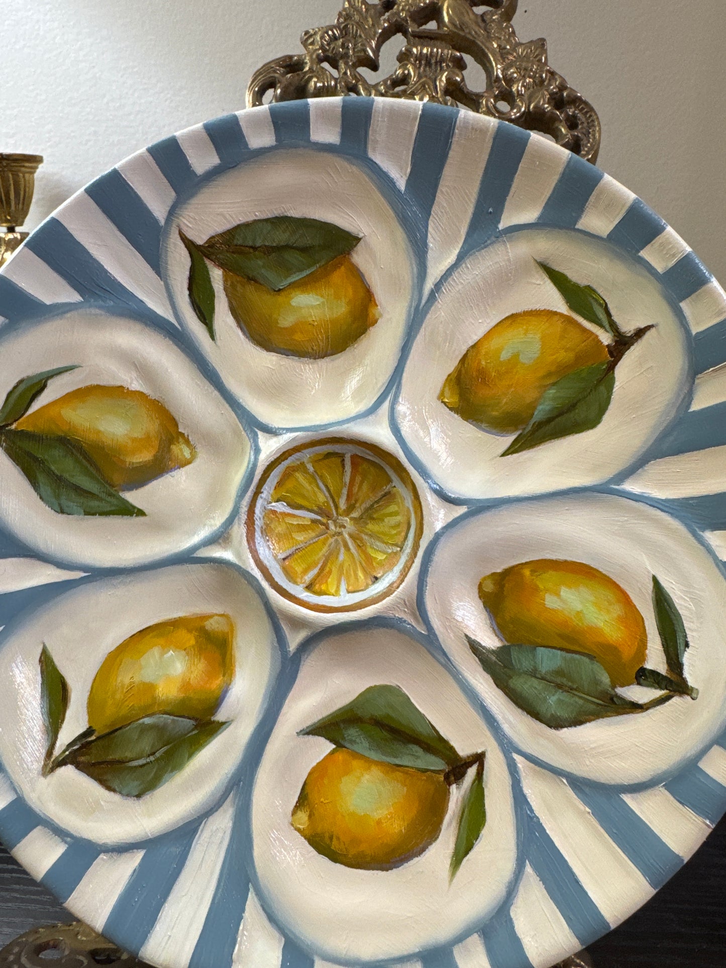 Lemon oyster hand painted plate 9”