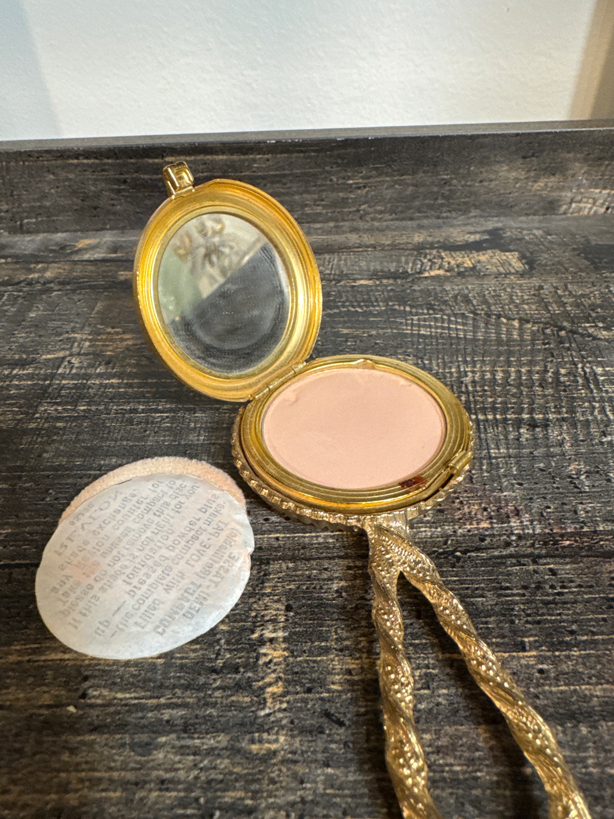 Vintage Revlon Demi-Tasse Floral Cameo Powder Compact and Hand Mirror