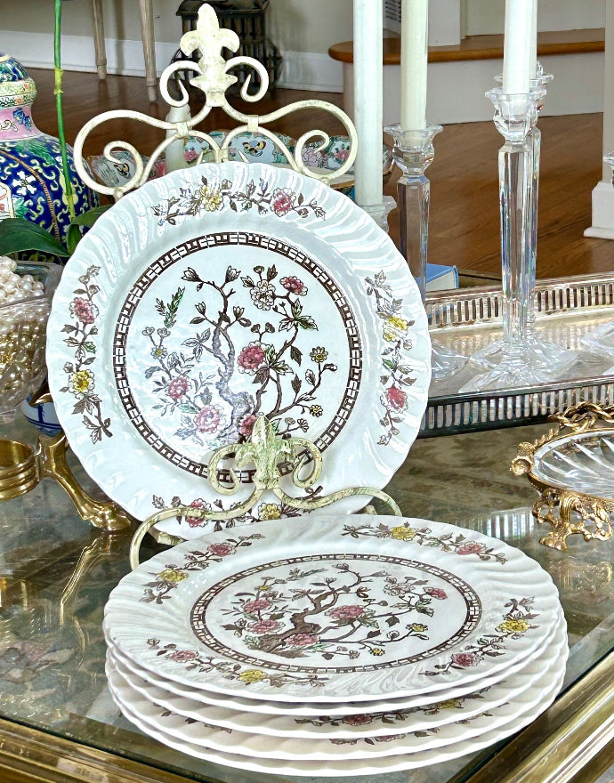Set of 18 vintage Kashmir tree stunning scalloped dinner plates 10d