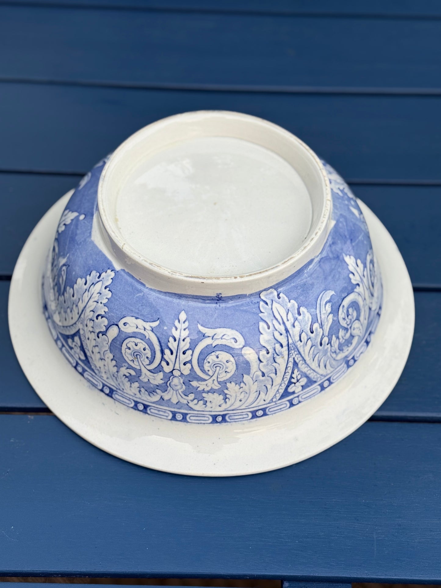 XLarge 12.5"D Elkin, Knight & Bridgwood "Etruscan" Blue & White Wash Bowl | c.1830 | Style DA4468