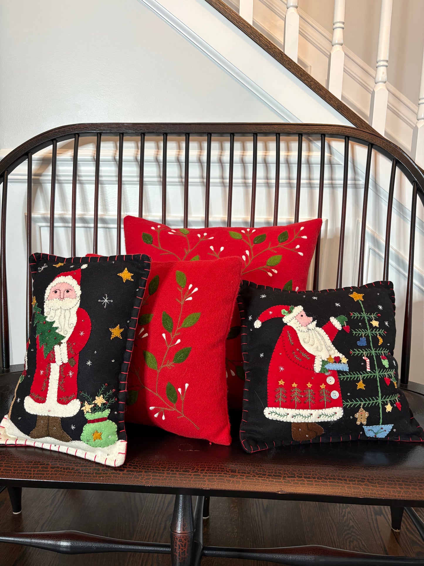 Embroidered Felted Santa decorating Tree Pillow