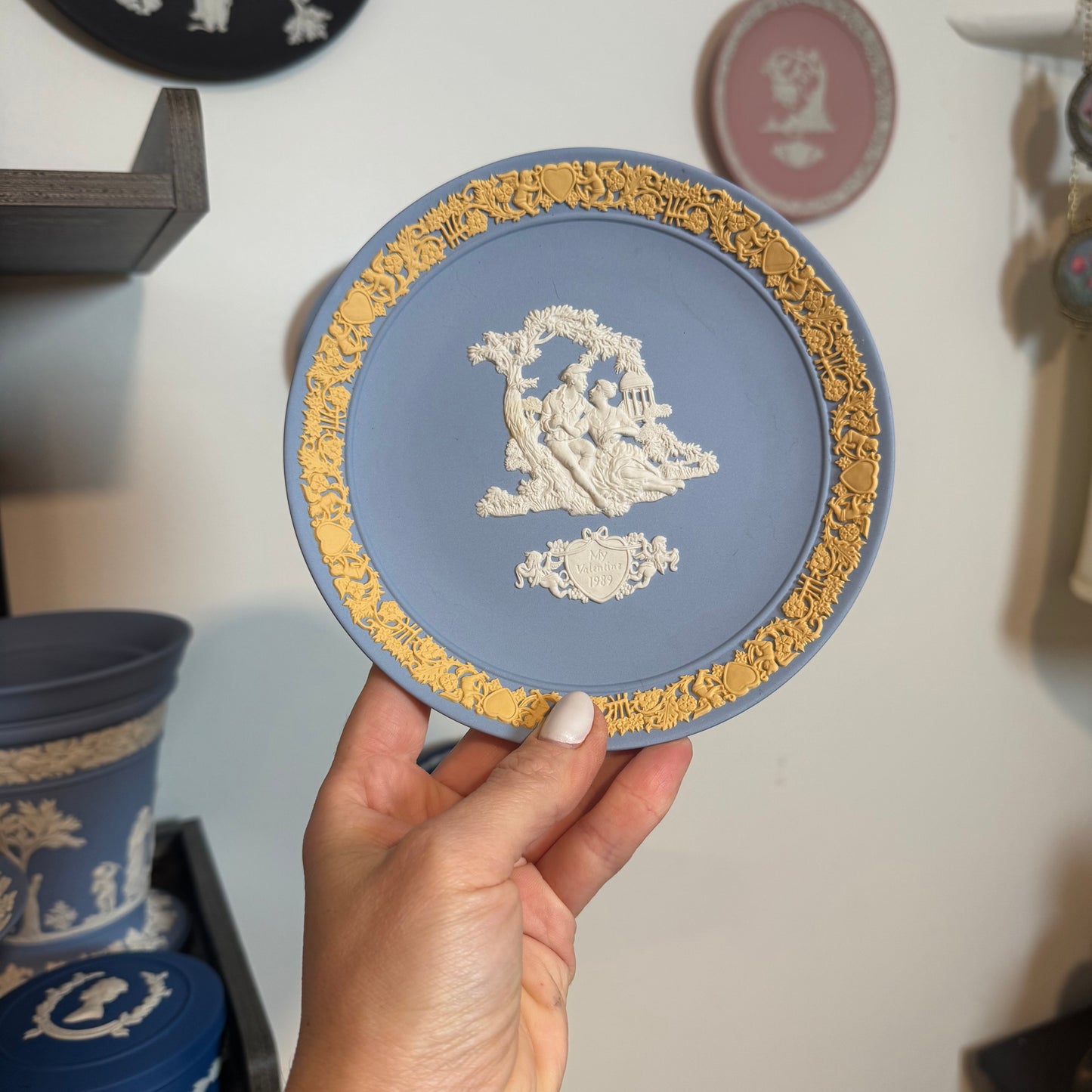 Wedgwood three color yellow blue white My Valentine plate 1989