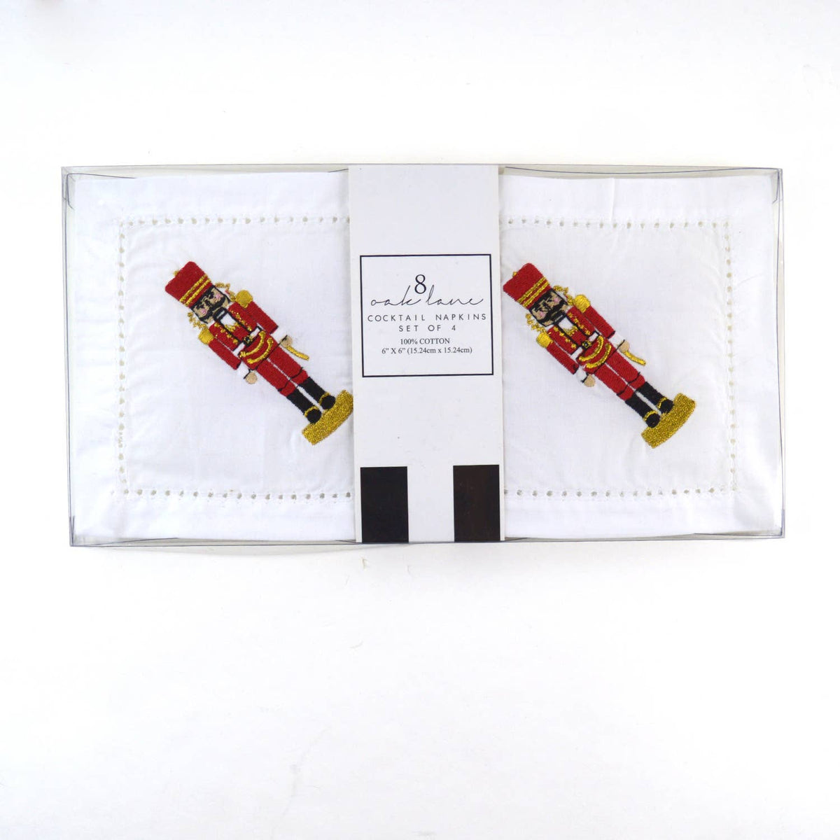 Embroidered Nutcracker Cocktail Napkins – Boxed Set of 4 | 100% Cotton Holiday Napkins