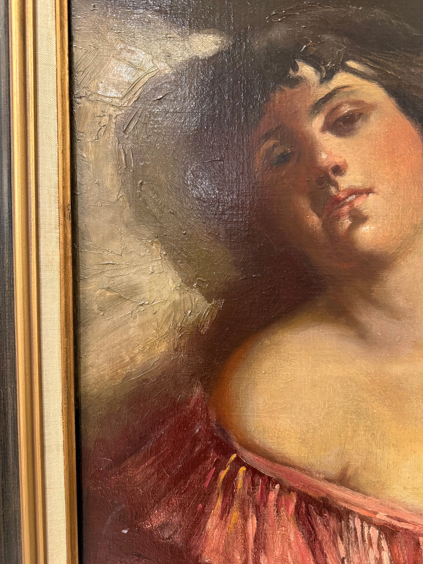 Reserved T Live 2/10 - Vintage Original Signed 30” Painting by AV Amato in Carved Wood Frame