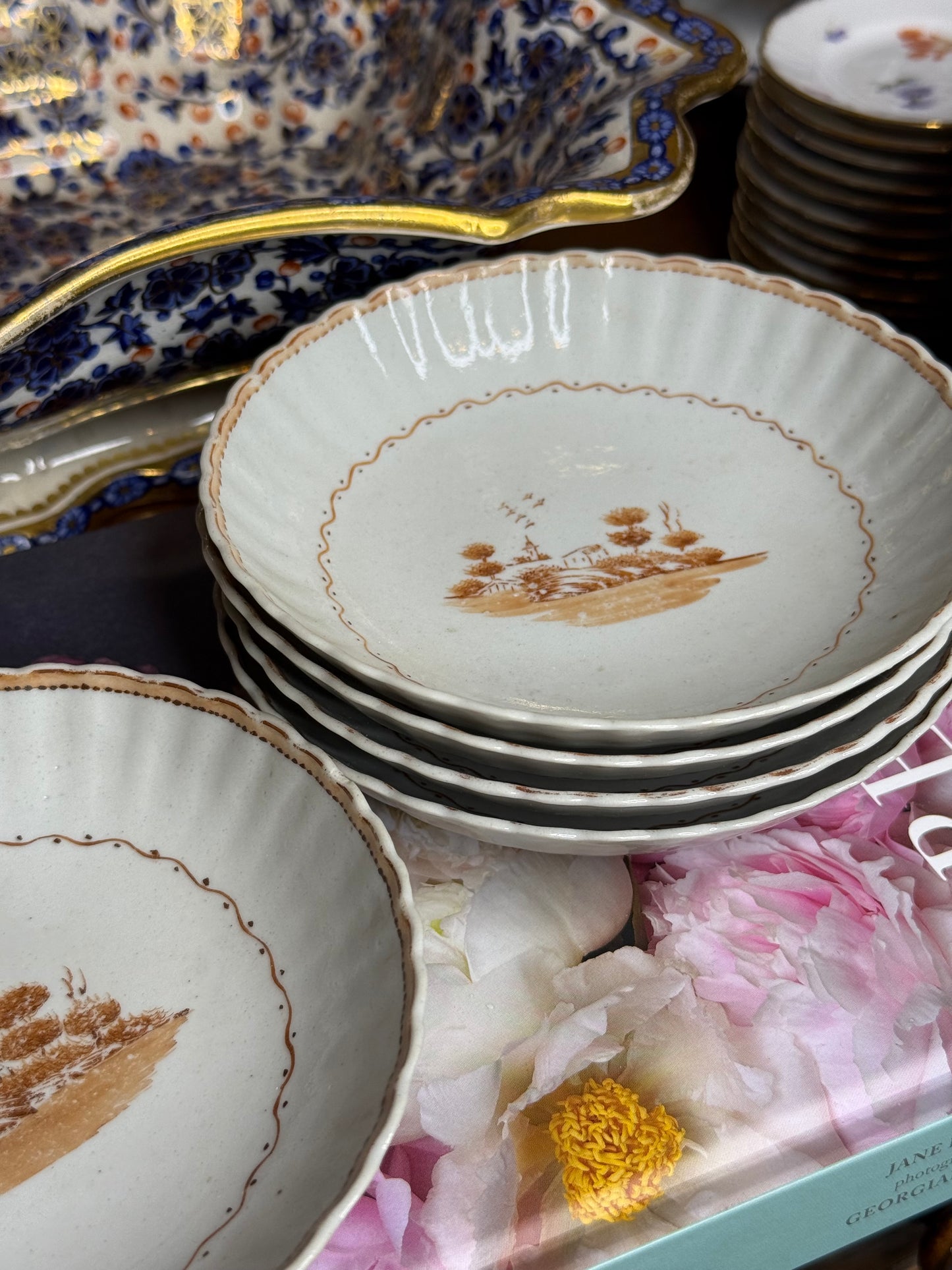 RESERVED - 18TH CENTURY CHINESE EXPORT SAUCE BOWLS, SET OF 5, 1 as is