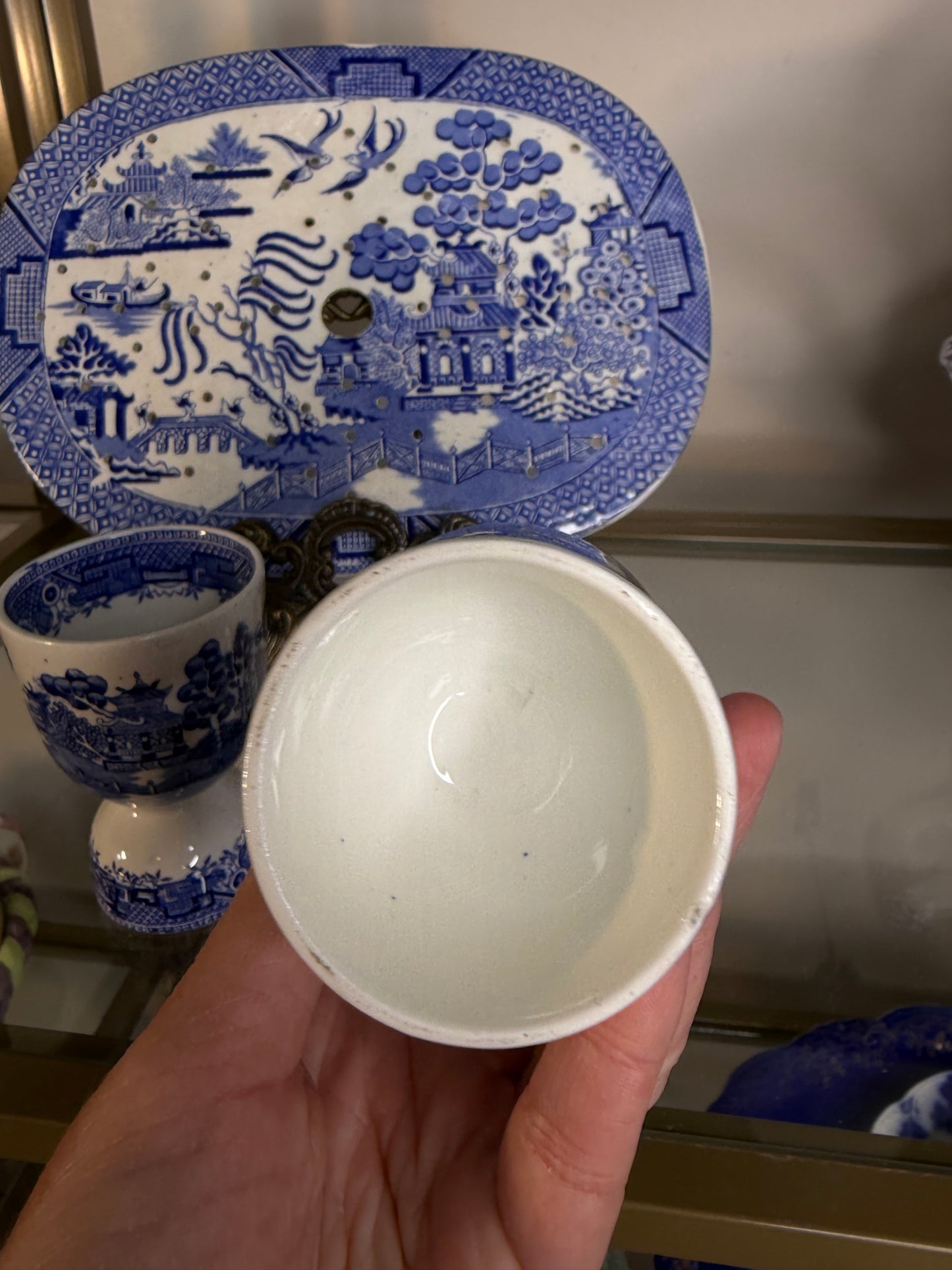 Vintage Blue Willow egg cups pair!