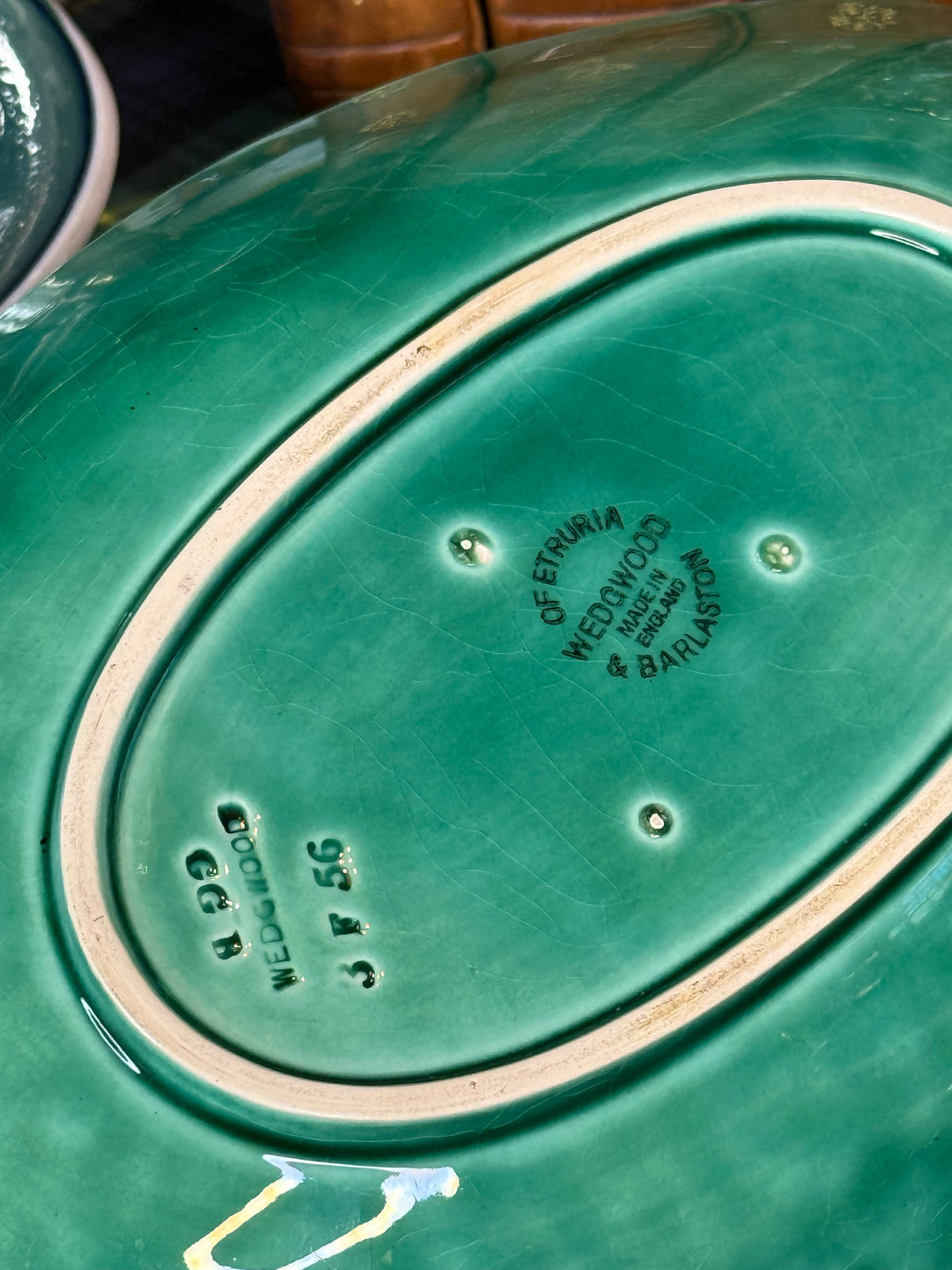 RESERVED - SHIRLEY - Vintage Wedgwood Green Majolica Fern Leaf Celery Dish | Circa 1950s | 11”L × 5.25”W | DA4605
