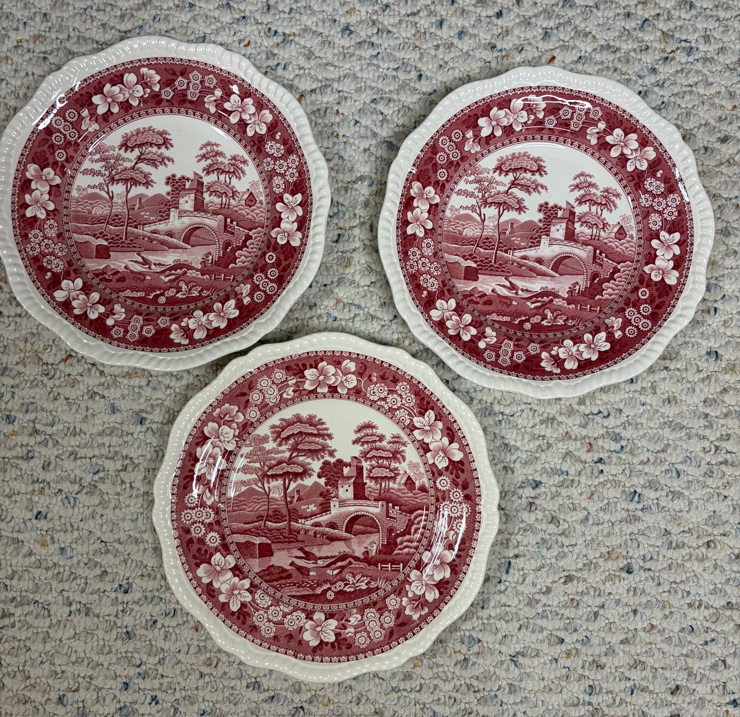 Copeland Spode tower red transferware plates set of 3!