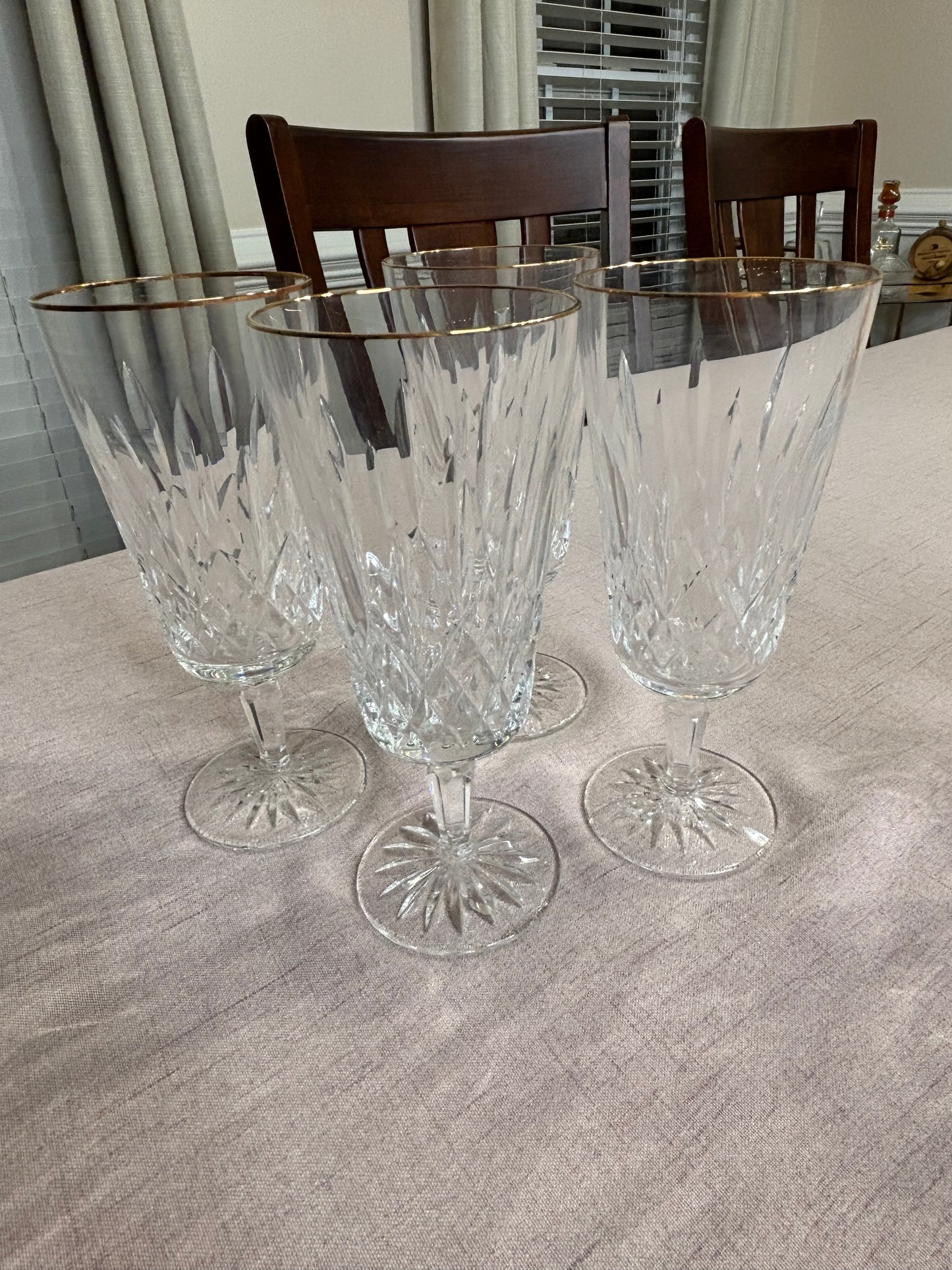 Stunning Waterford Lismore Iced Tea/Water Goblets with gold rims set of 4!