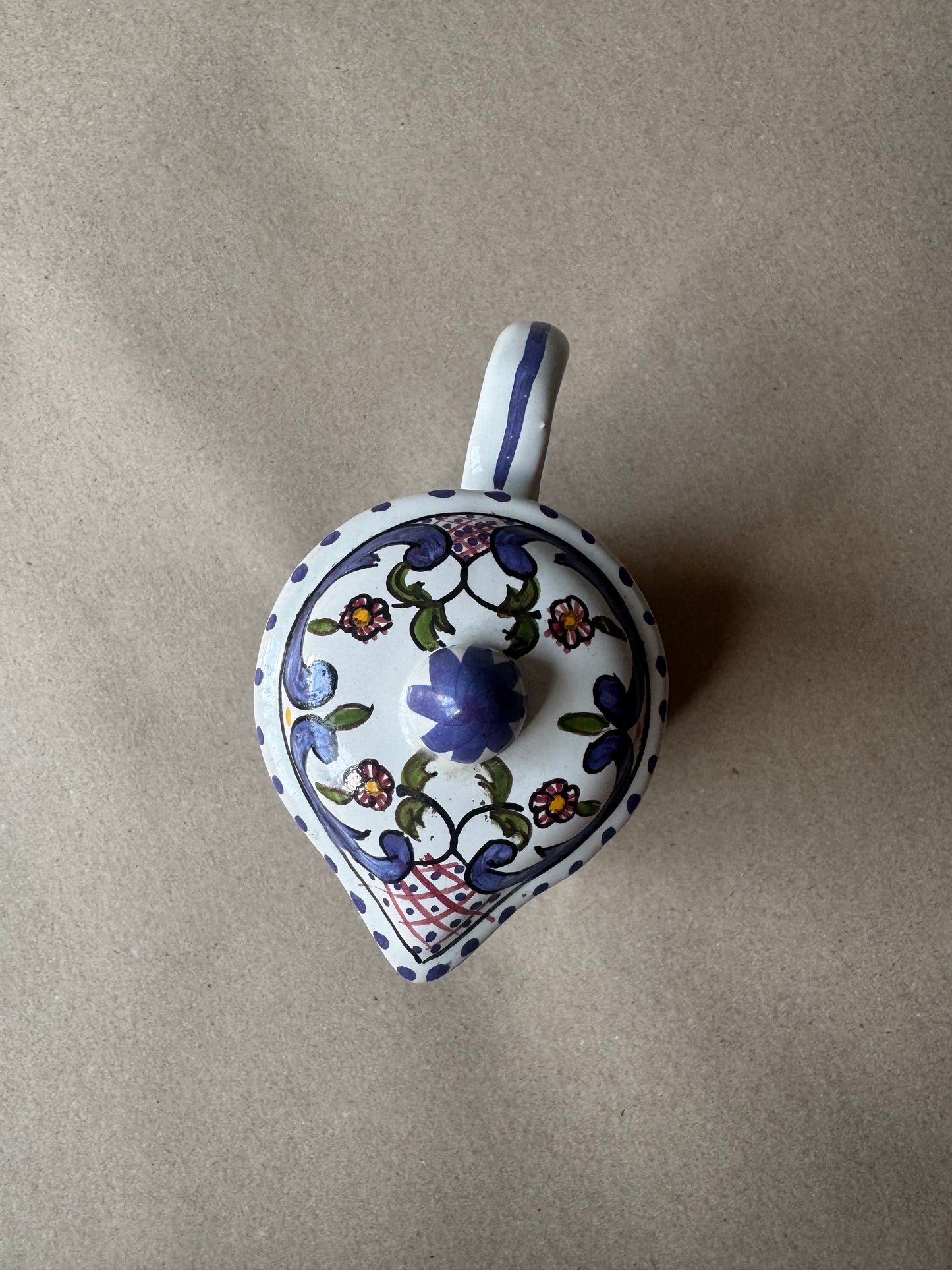 Hand-Painted Portuguese Ceramic Lidded Syrup Jug | Made Silveira Pottery, Portugal