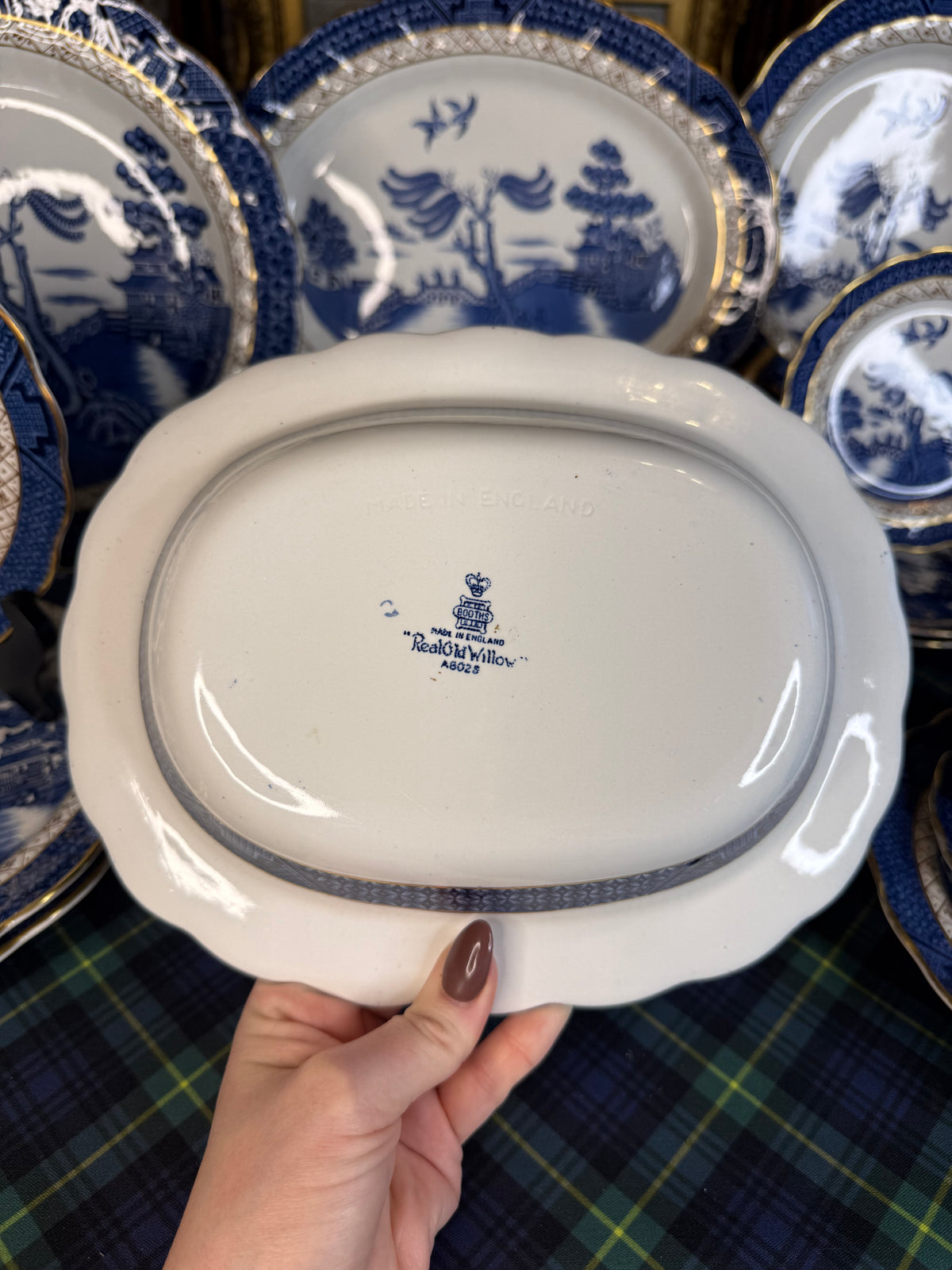 Vintage Booths Real Old Willow Oval Serving Bowl | A8025 | 10” × 8” | English Transferware