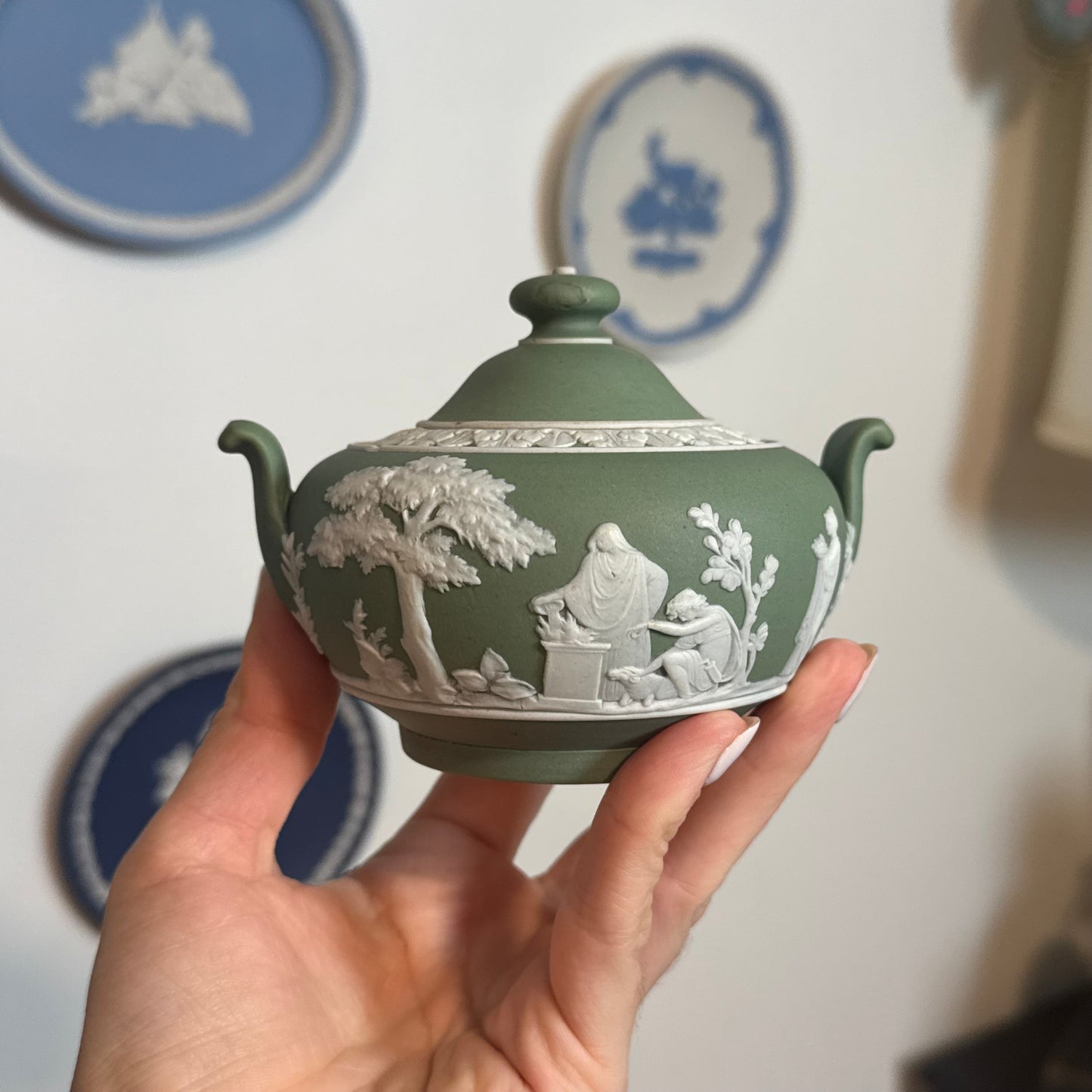 Wedgwood antique sage green sugar bowl