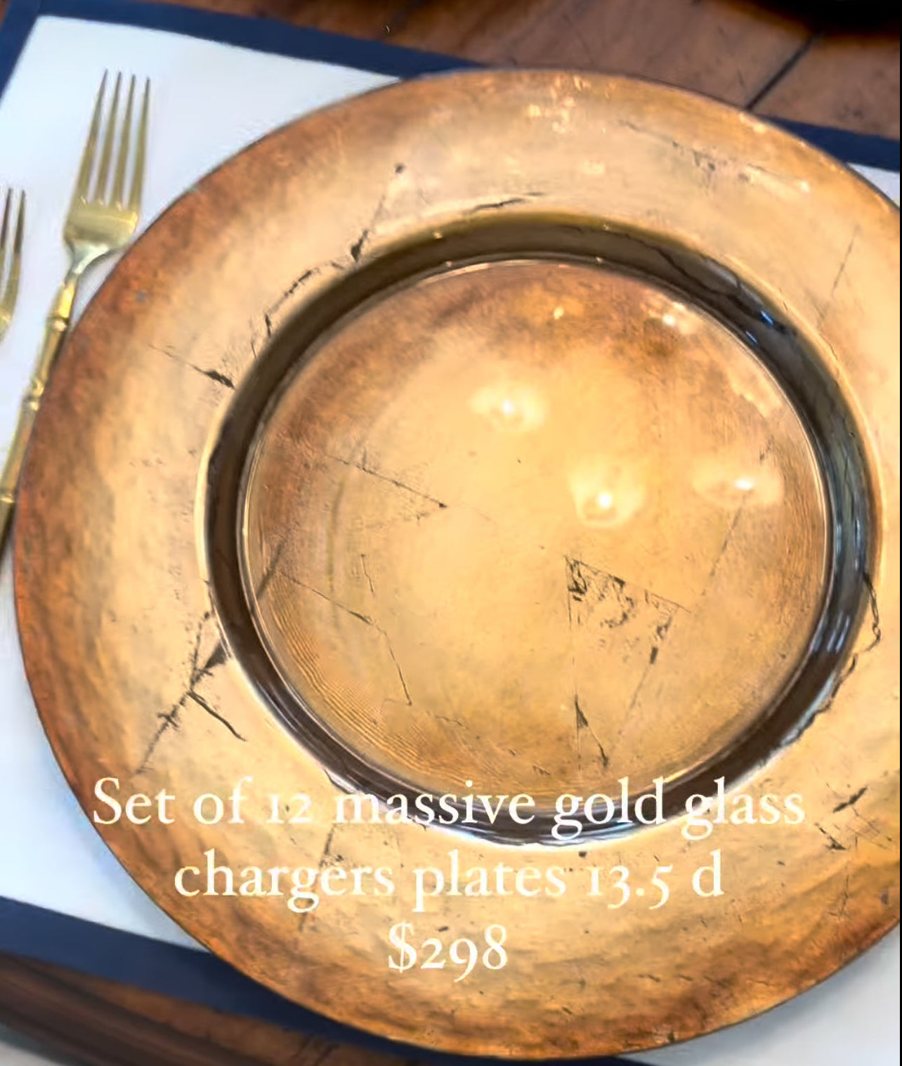Set of 6 massive glass plate chargers 13.5 in