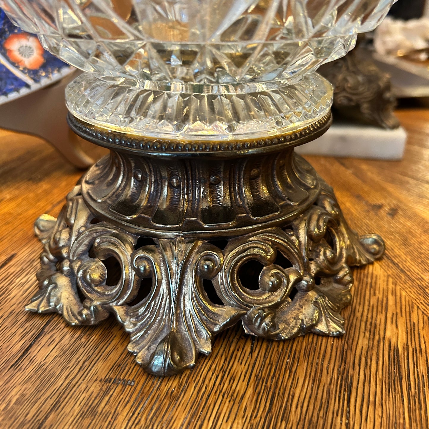 Glorious globe bronze & crystal footed older dish