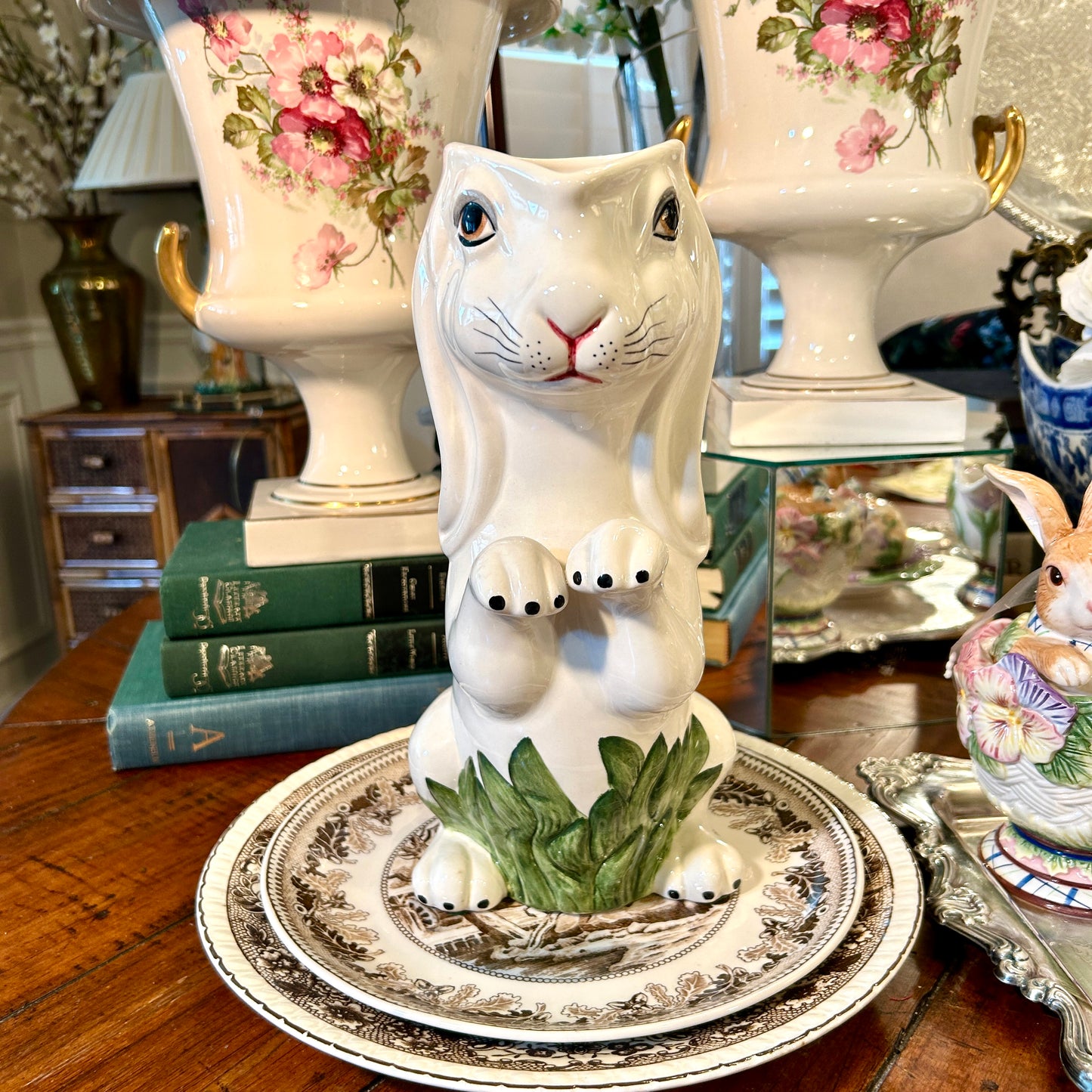 20th Century Ceramic Bunny Rabbit Beverage Pitcher by Mottahedeh, Portugal