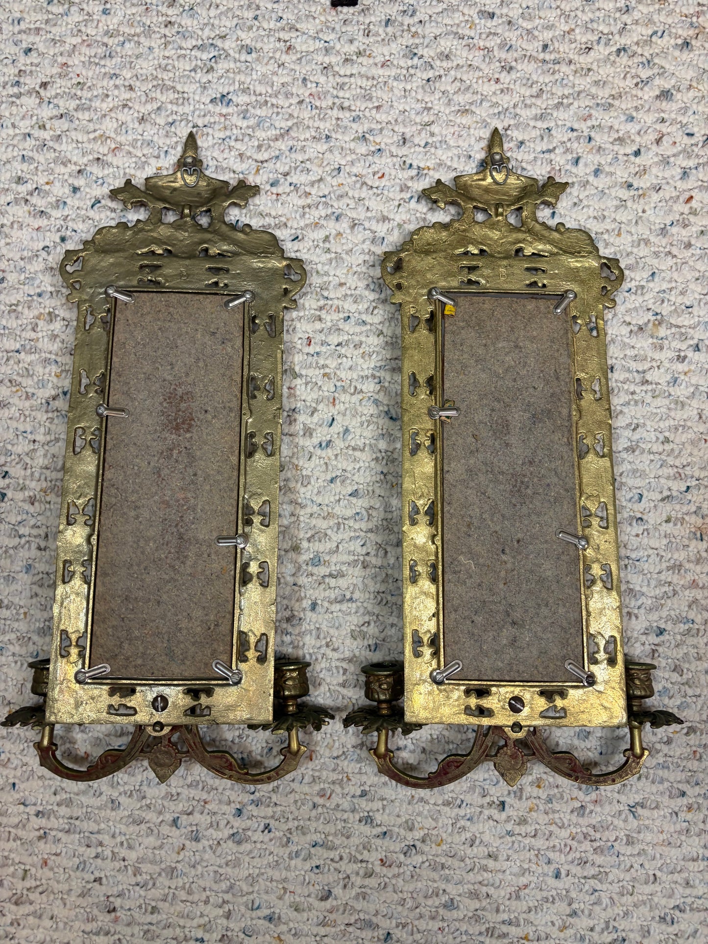 Stunning brass koi mirrored wall sconces pair!