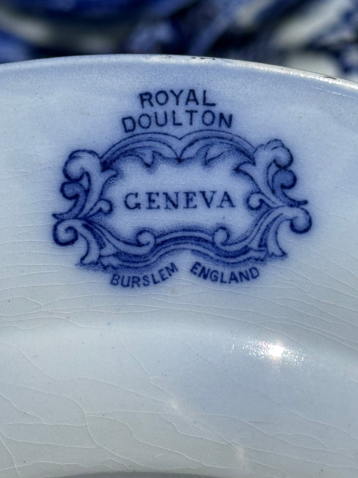 Antique c.1891–1902 Royal Doulton Geneva Blue Transferware Dinner Service | 23-Piece English Set