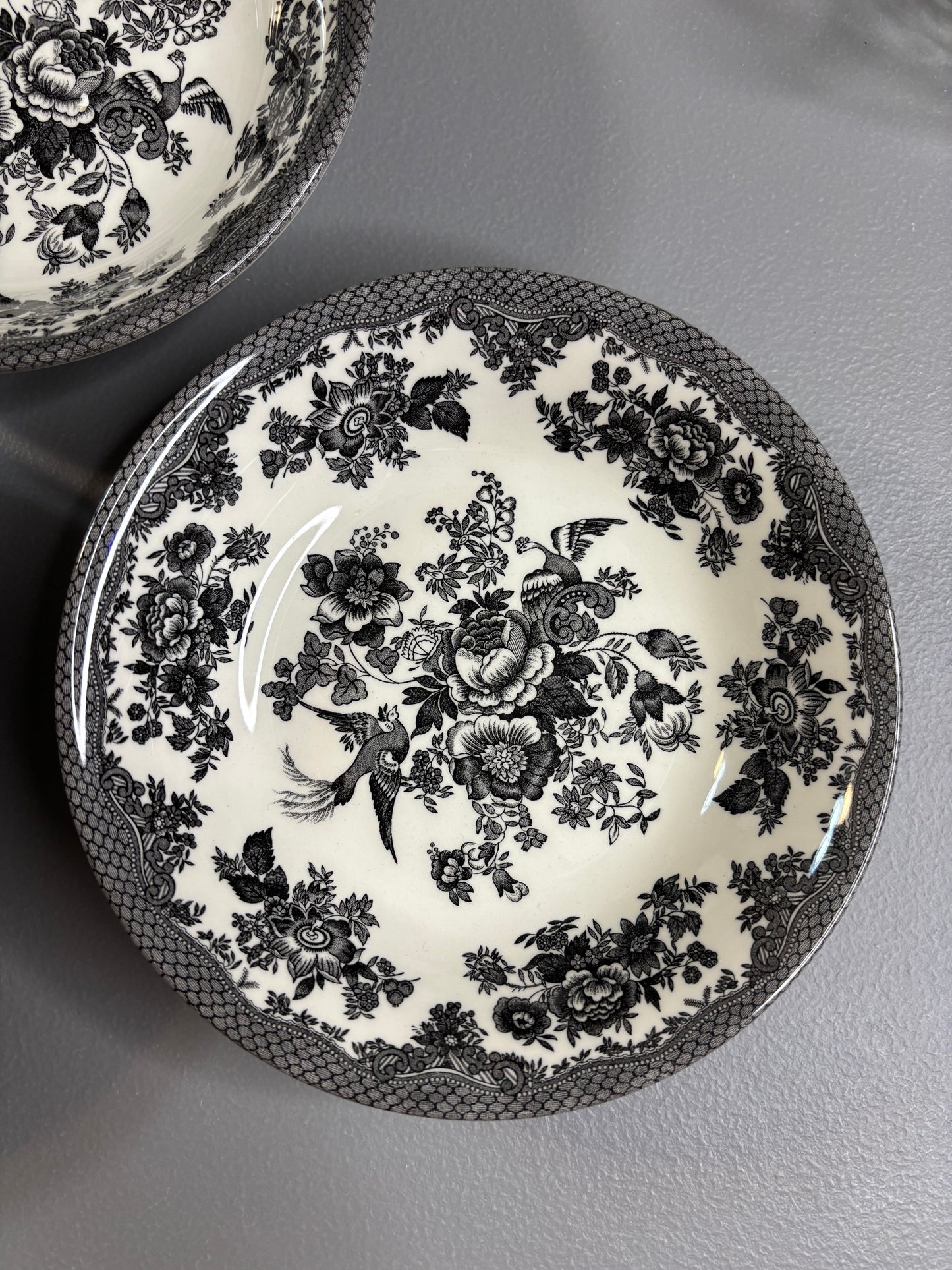 Royal Stafford Asiatic Pheasants black and white transferware bowls set of 5!