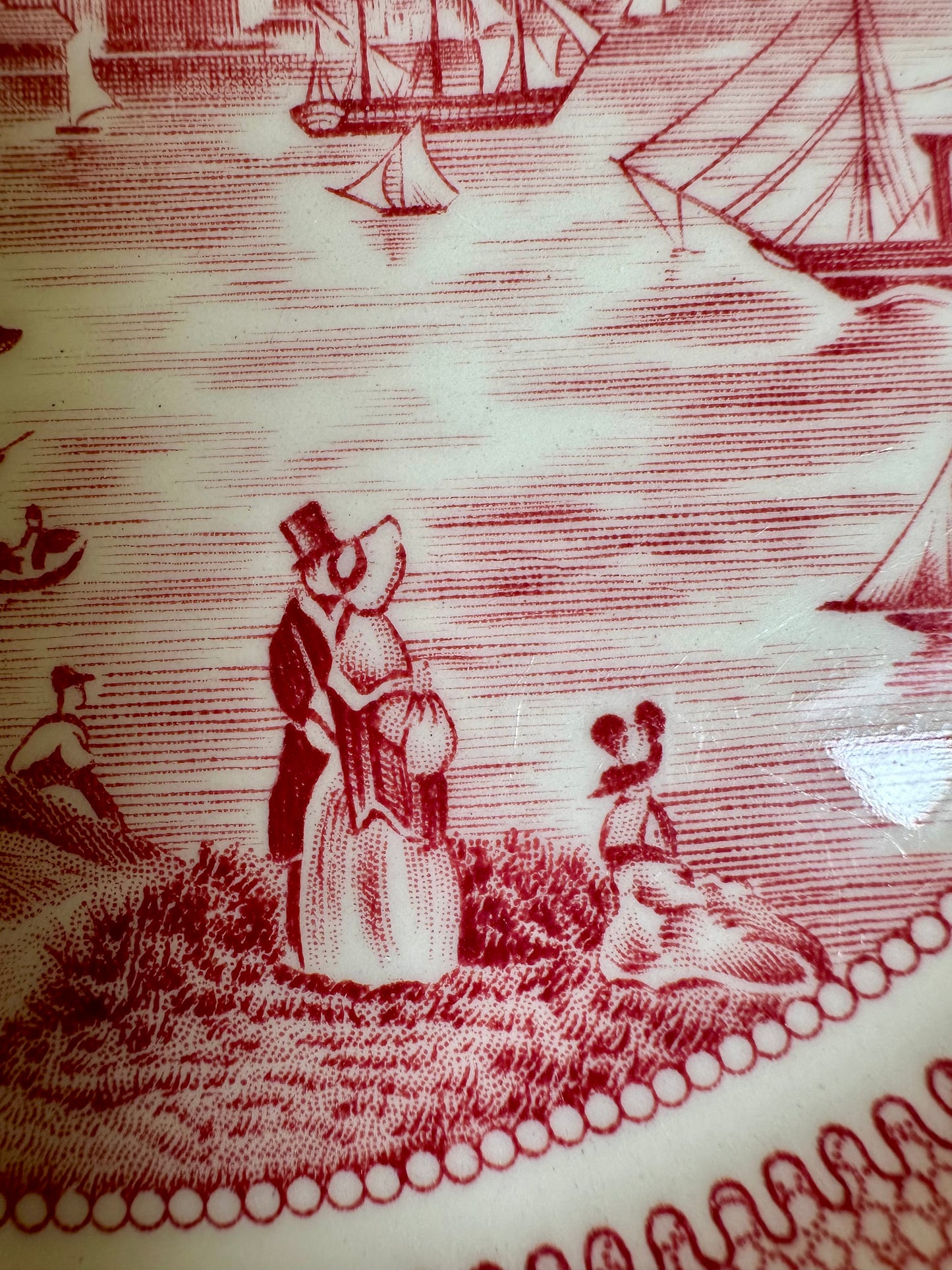 Vintage Johnson Bros. Historic America “View of Boston” Red Transferware Dinner Plate | 10”