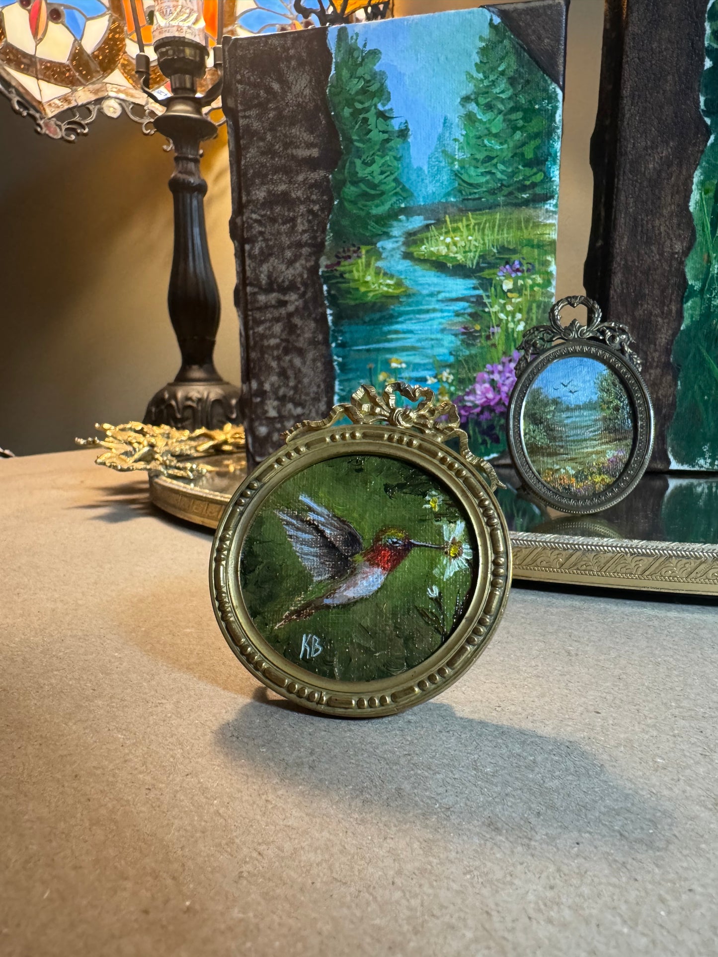 Reserved 07/28 mini antique frame with original oil painting