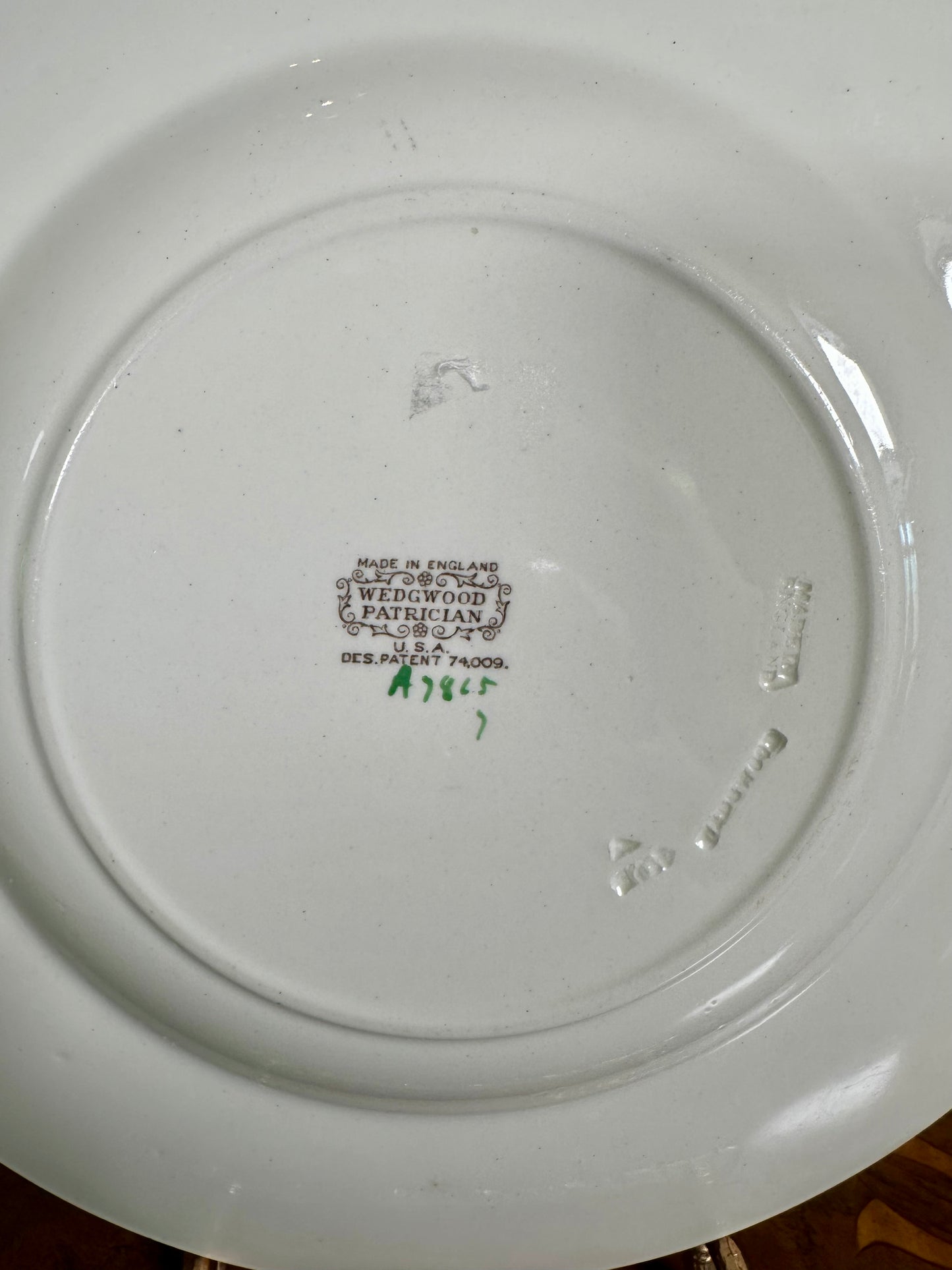 Vintage Wedgwood Torbay Green Transferware Patrician Dinner Plates, Pair | c. 1927-1930’s