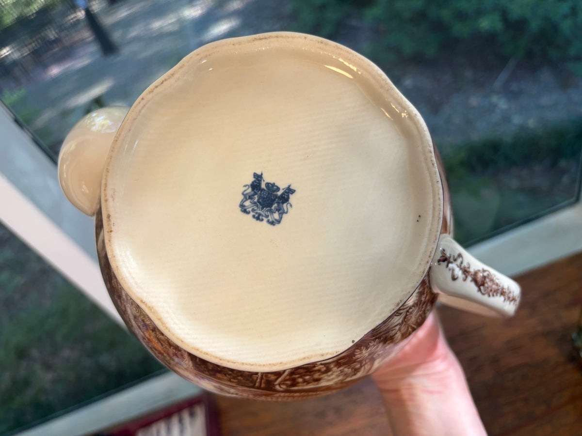 Beautiful brown transferware peacock teapot!