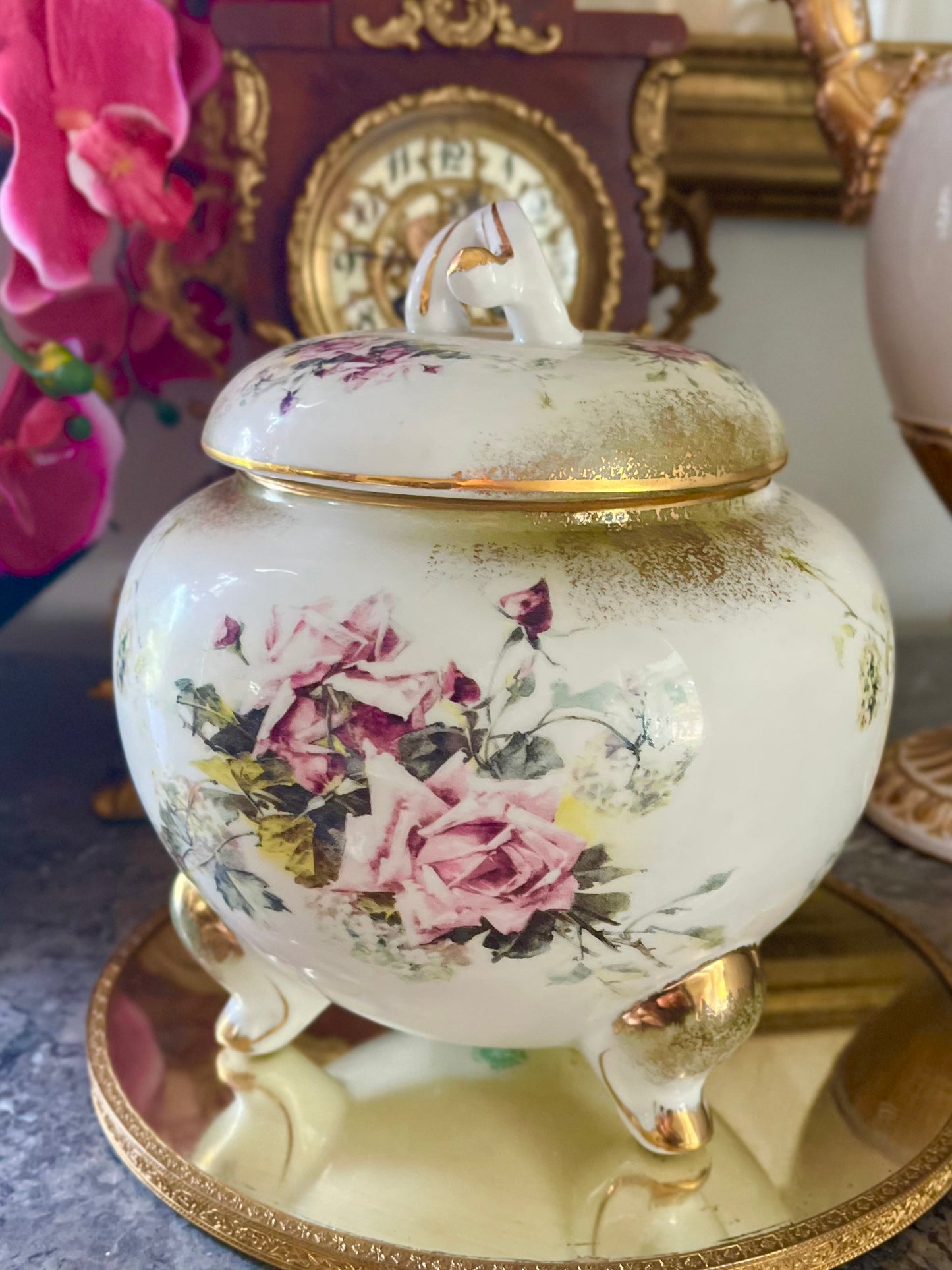 Live 06/05 Large Antique Nippon Floral Biscuit Jar