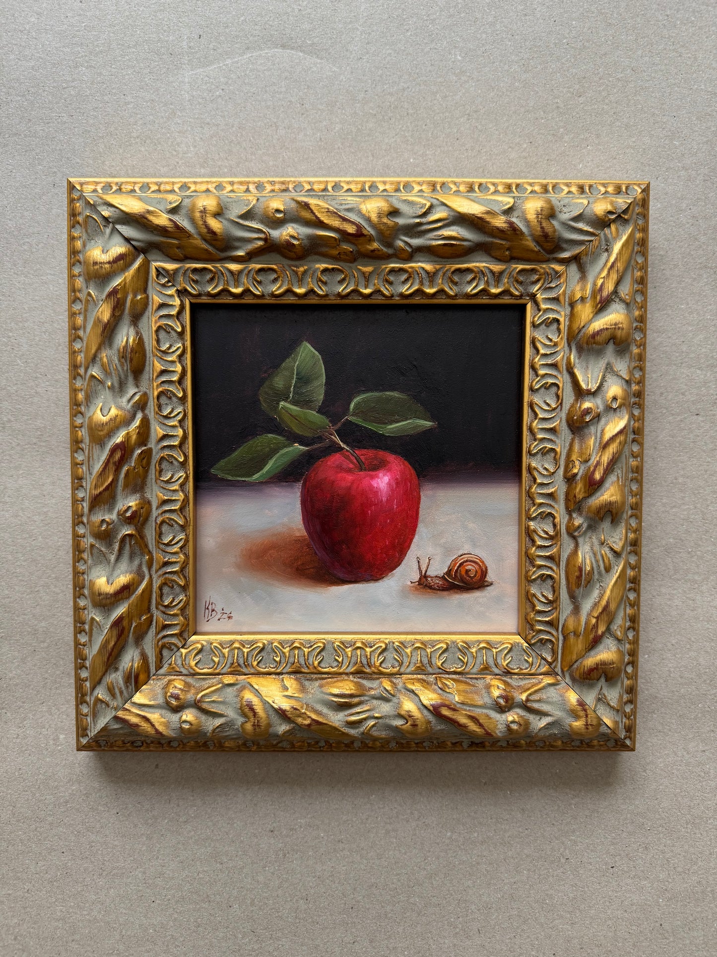 Reserved Original oil on board Apple and snail