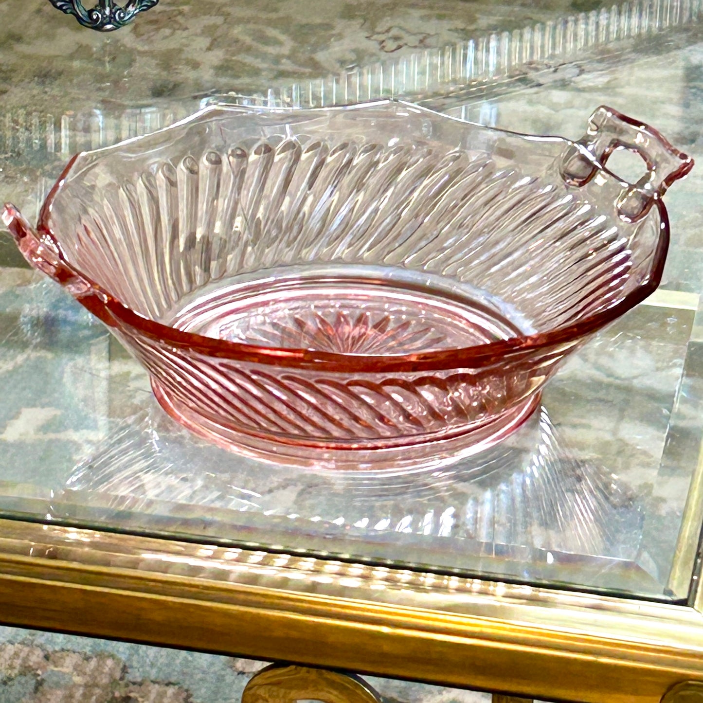 Beautiful pink glass vintage bowl centerpiece
