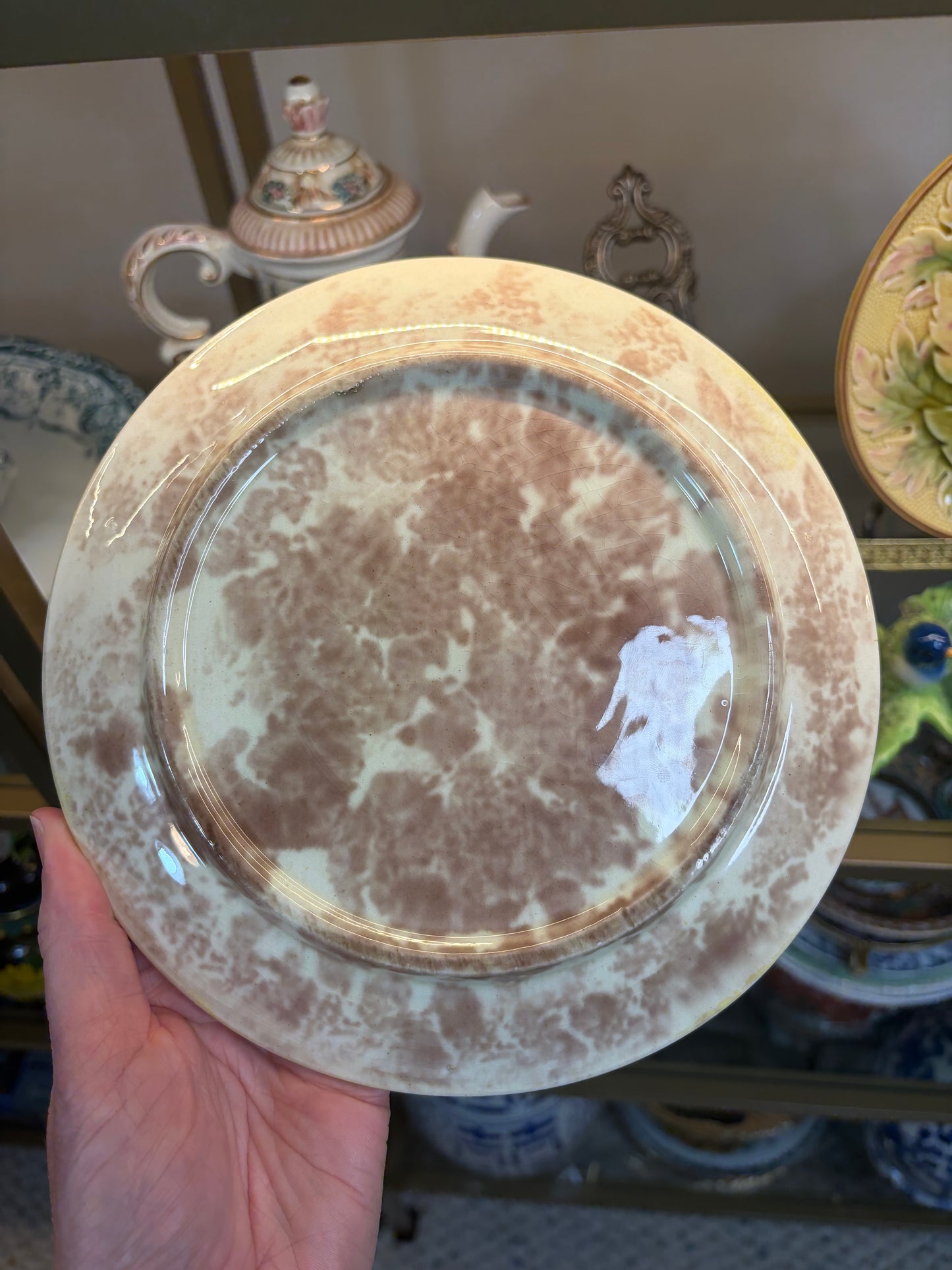 Lovely majolica plate with pink and green!
