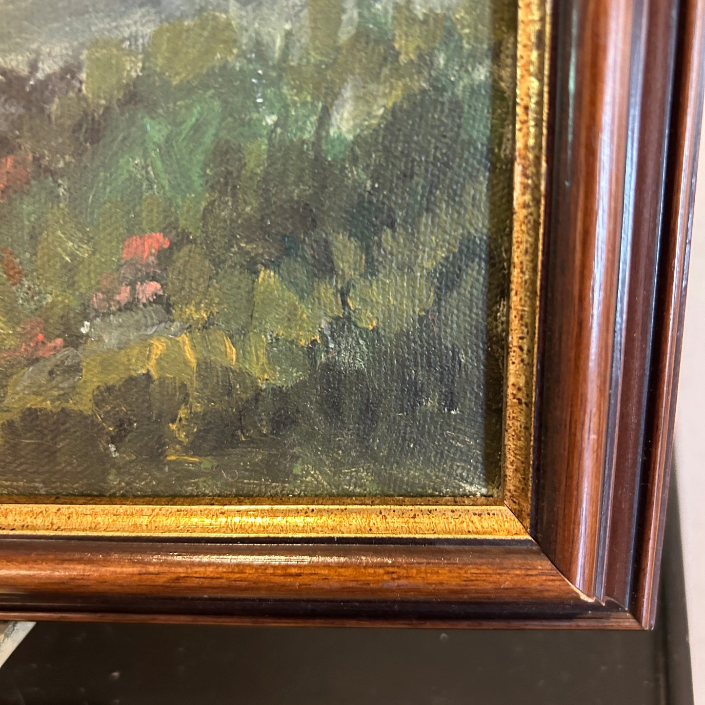 Warm, rustic landscape waterfront original oil painting 16 x 13