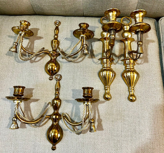 2 pairs Vintage brass tassel candle wall sconces