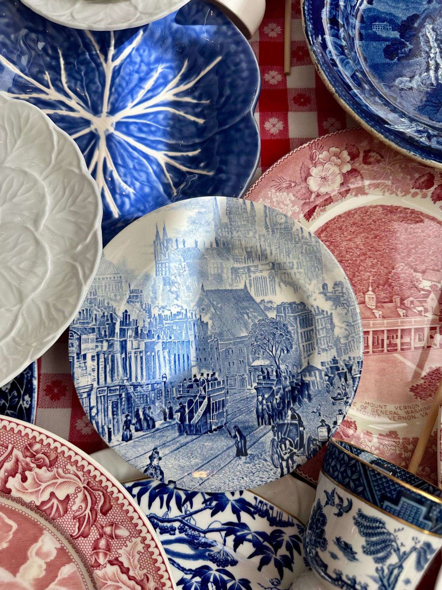Pair of EIT England Blue & White Transferware Plates | London Landmarks & Street Scene | 6⅞”